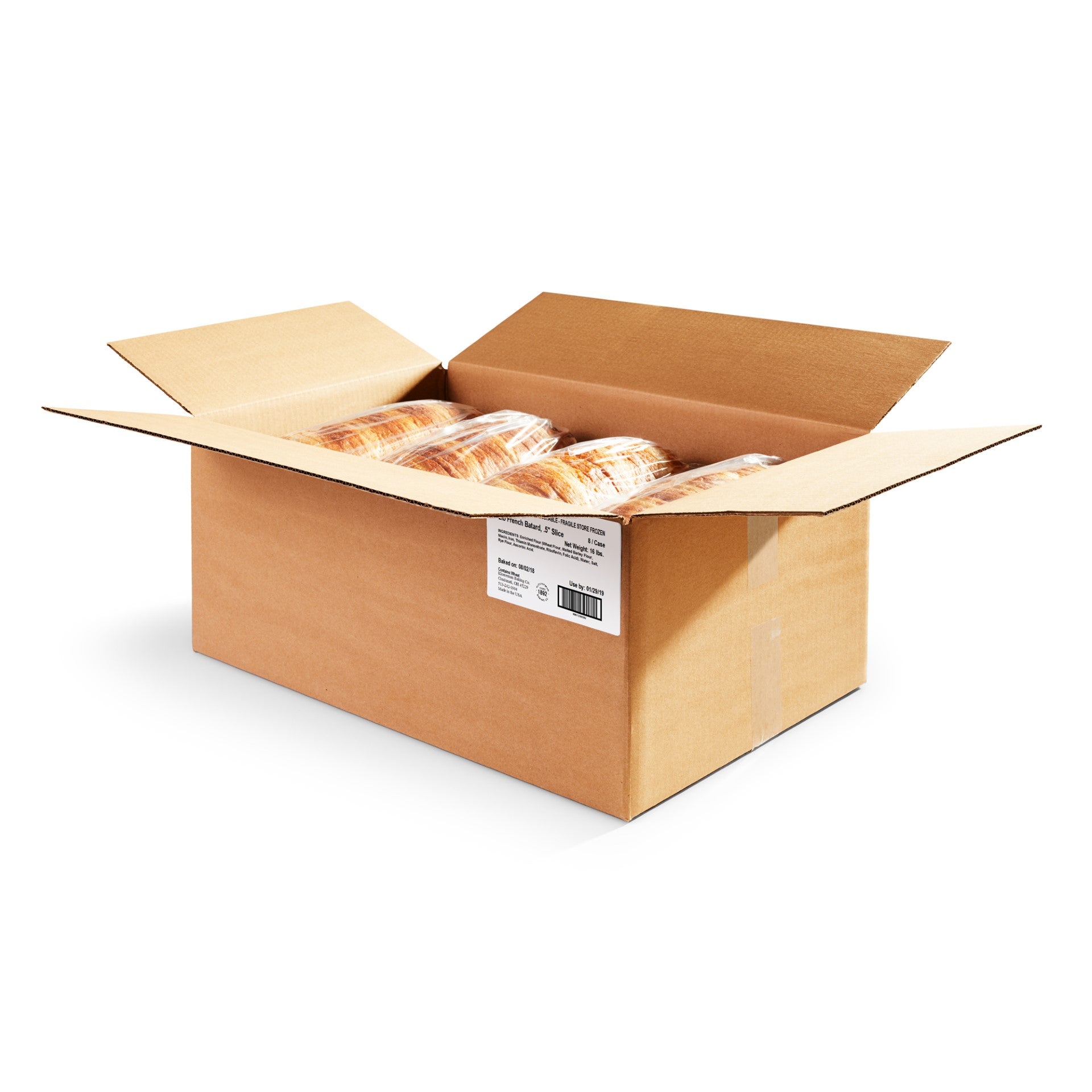 Klosterman Artisan Thick Sliced French Batard 8 Count Packs - 1 Per Case.