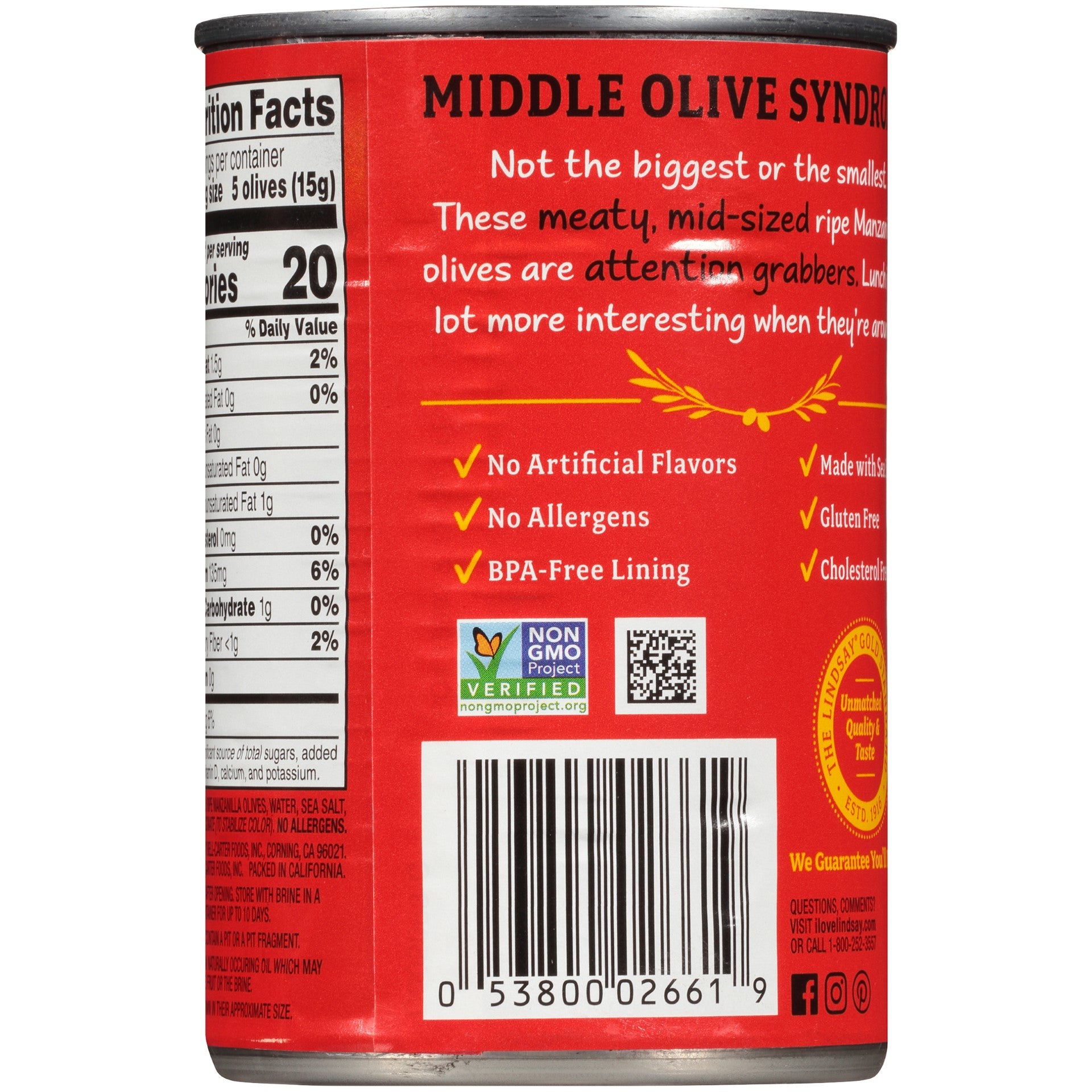 Lindsay Medium Pitted Black Olives 6 Ounce Size - 24 Per Case.