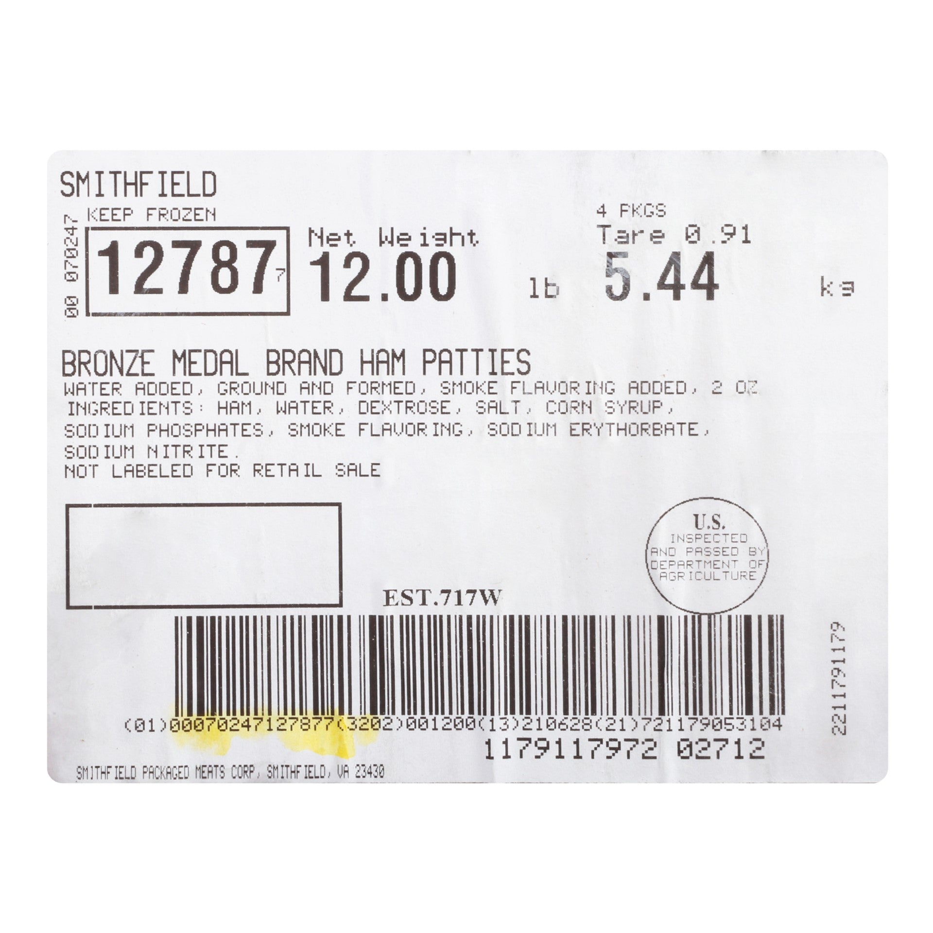 Ham Patty 3 Pound Each - 4 Per Case.