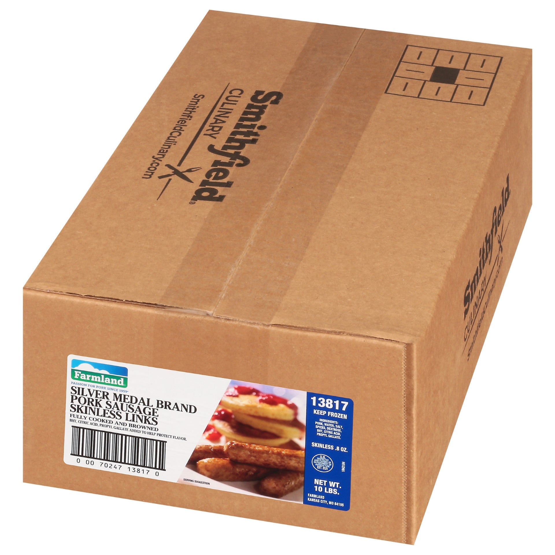 Sausage Link Skinless Fully Cooked Silver Medal 10 Pound Each - 1 Per Case.