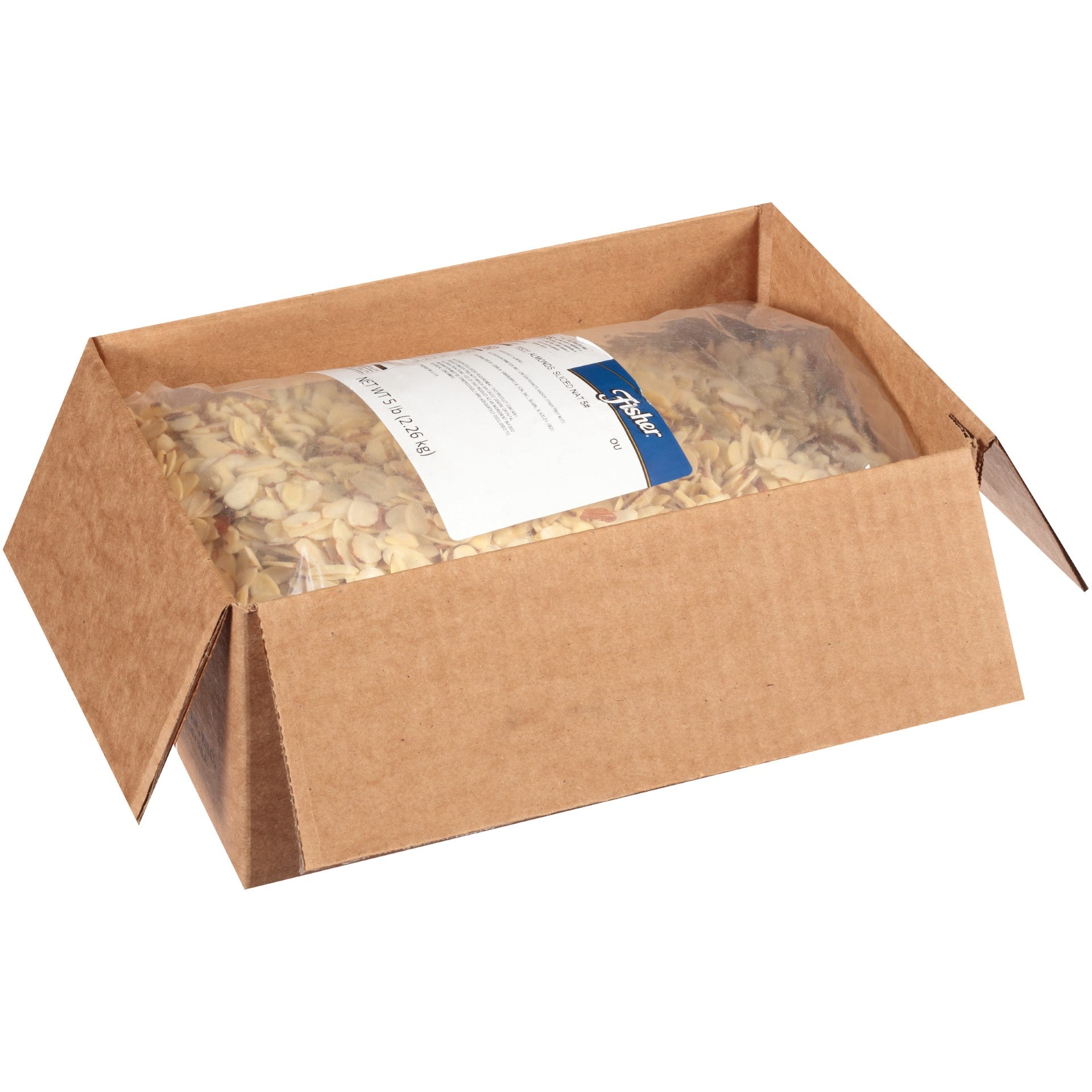 Fisher Sliced Natural Almonds 5 Pound Each - 1 Per Case.