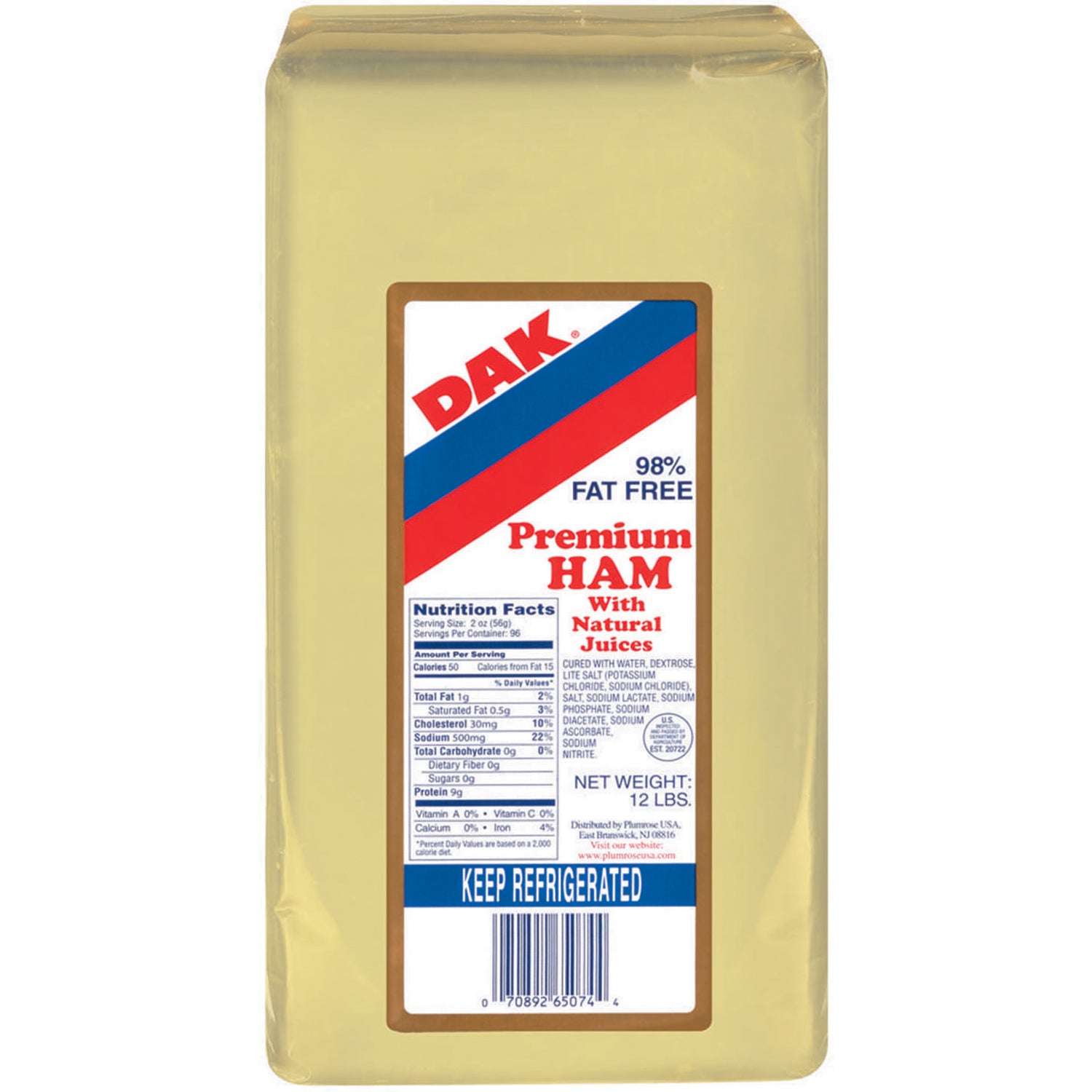 Dak Deli Ham Natural Juice 12 Pound Each - 2 Per Case.