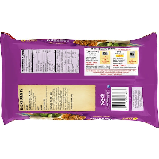 El Monterey Family Pack Beef & Bean Burrito, 2 Pounds- 8 Per Case.