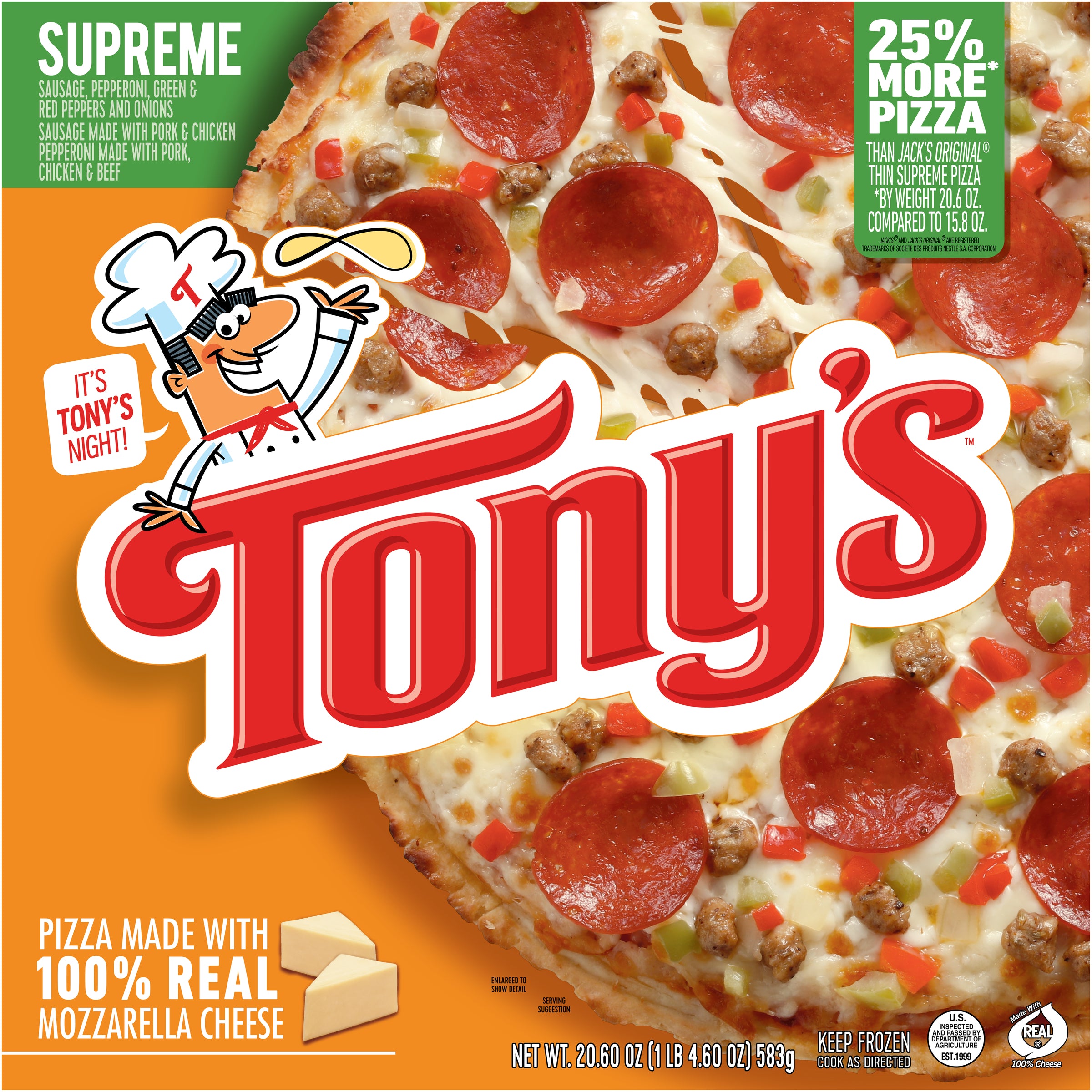 Tony's Pizzeria Style Crust Supreme Frozen Pizza 20.6 Ounce Size - 16 Per Case.