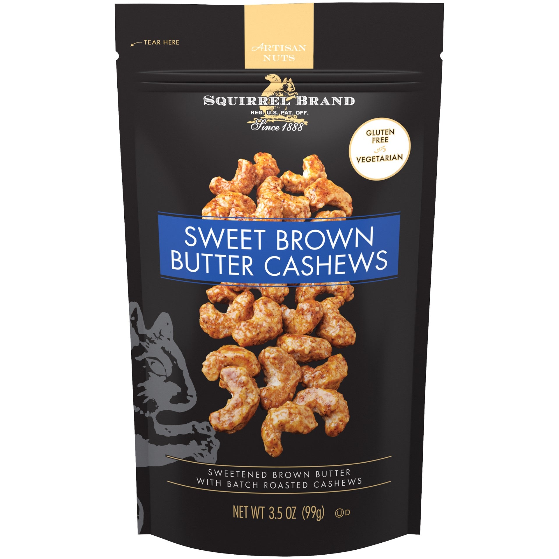 Squirrel Brand Sweet Brown Butter Cashews 3.5 Ounce Size - 6 Per Case.