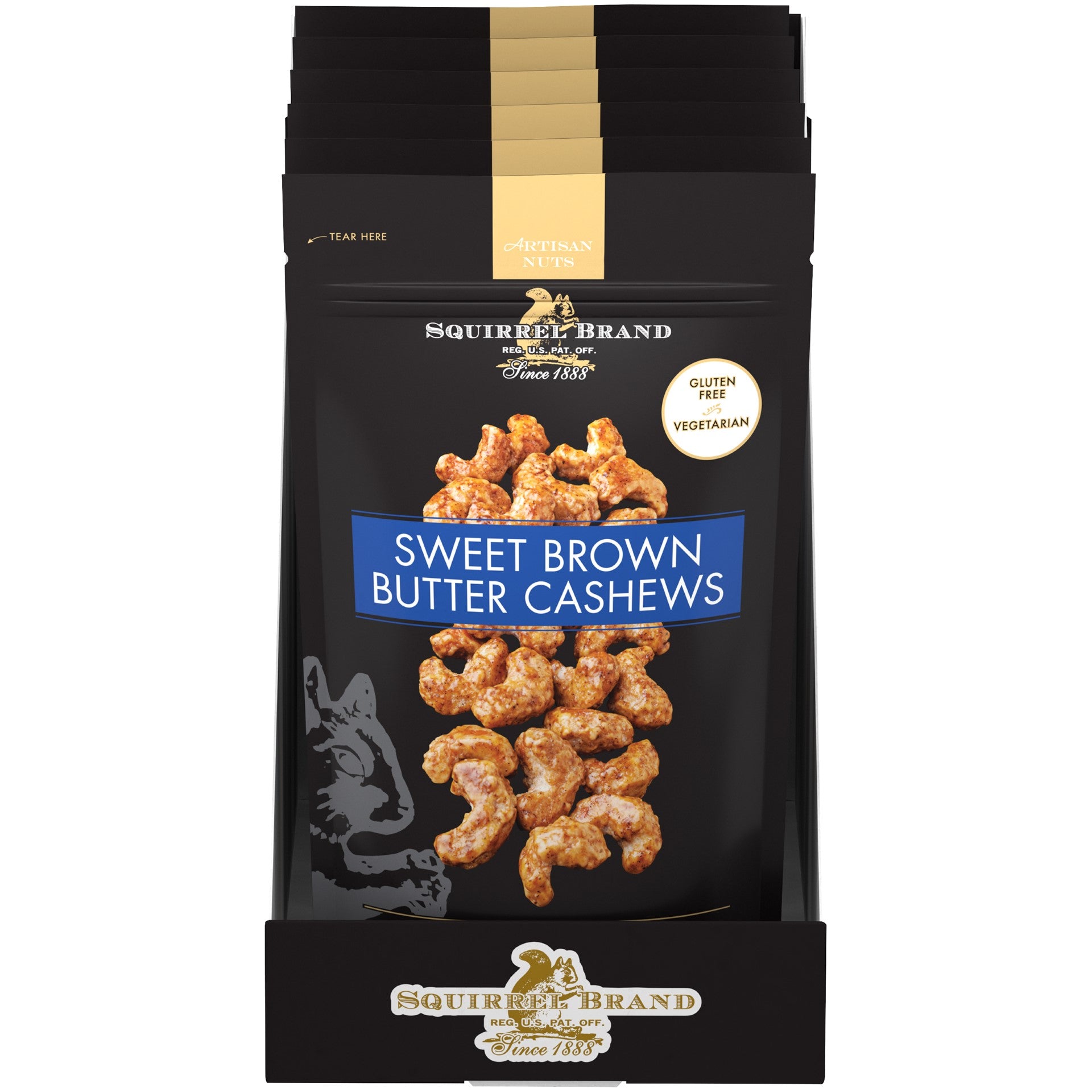Squirrel Brand Sweet Brown Butter Cashews 3.5 Ounce Size - 6 Per Case.