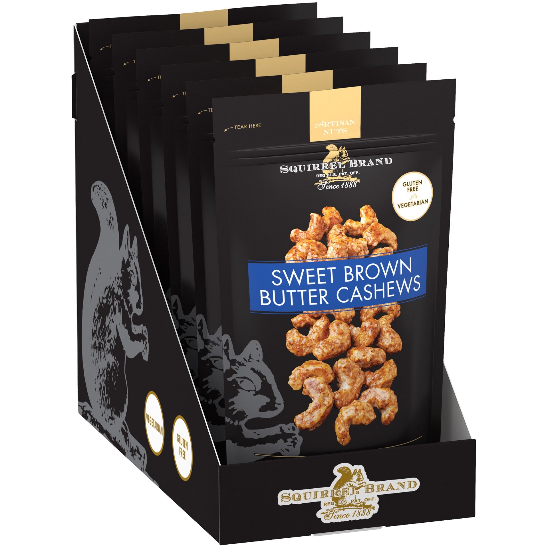 Squirrel Brand Sweet Brown Butter Cashews 3.5 Ounce Size - 6 Per Case.