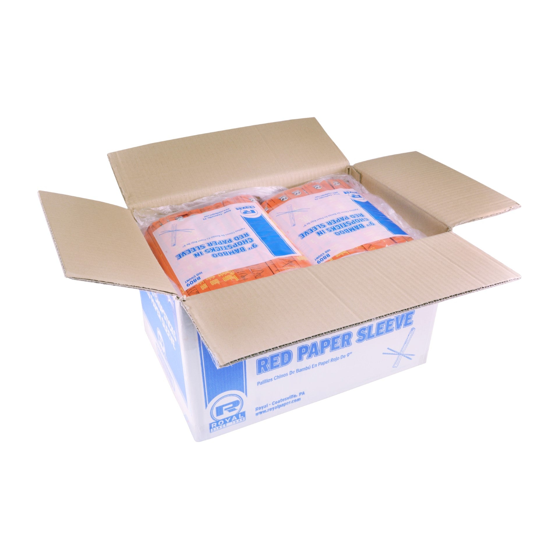 9" Bamboo Chopsticks In Red Paper Sleeve 100 Each - 10 Per Case.