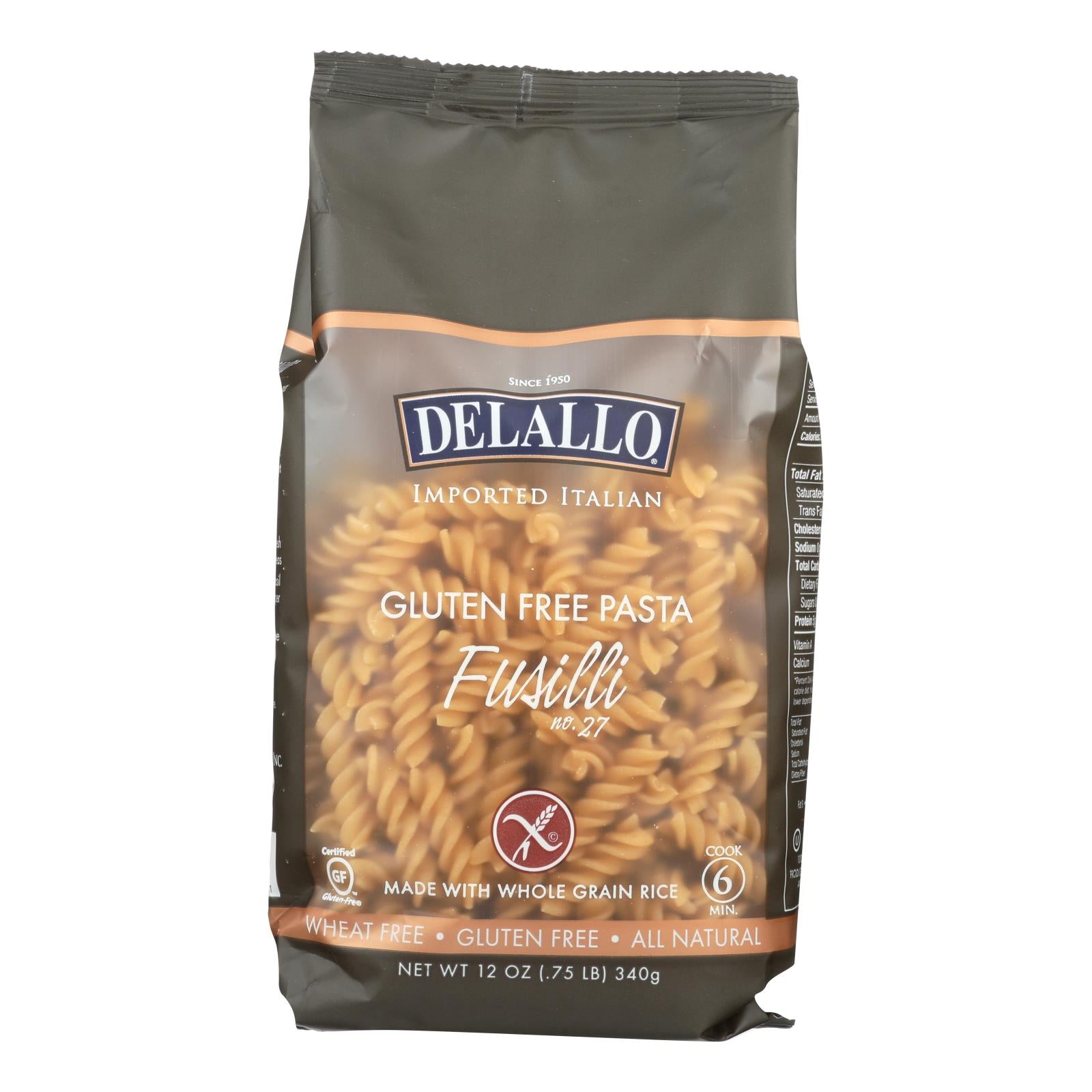 Delallo Gluten-Free Fusilli Pasta - Case of 12 - 12 Ounce