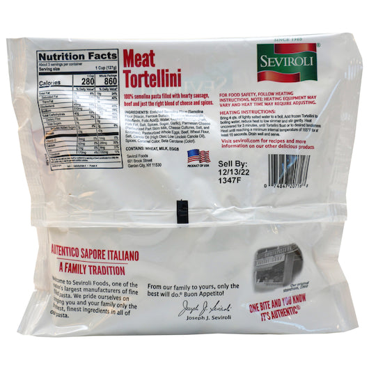 Seviroli Foods Pasta Meat Tortellini 14 Ounce Size - 12 Per Case.