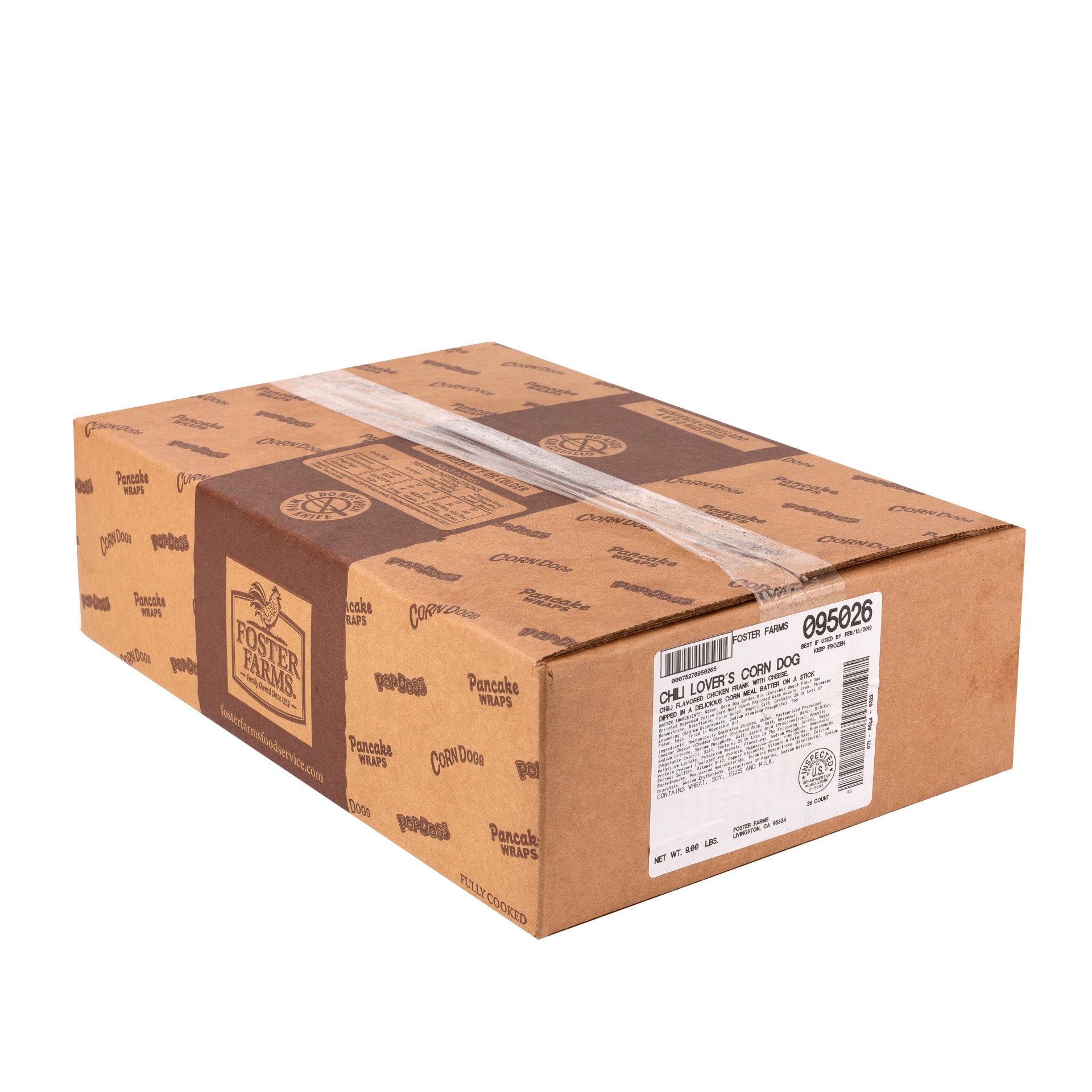 Foster Farms Chili Flavored Chicken Frank With Cheese With Bags 4.25 Ounce Size - 36 Per Case.