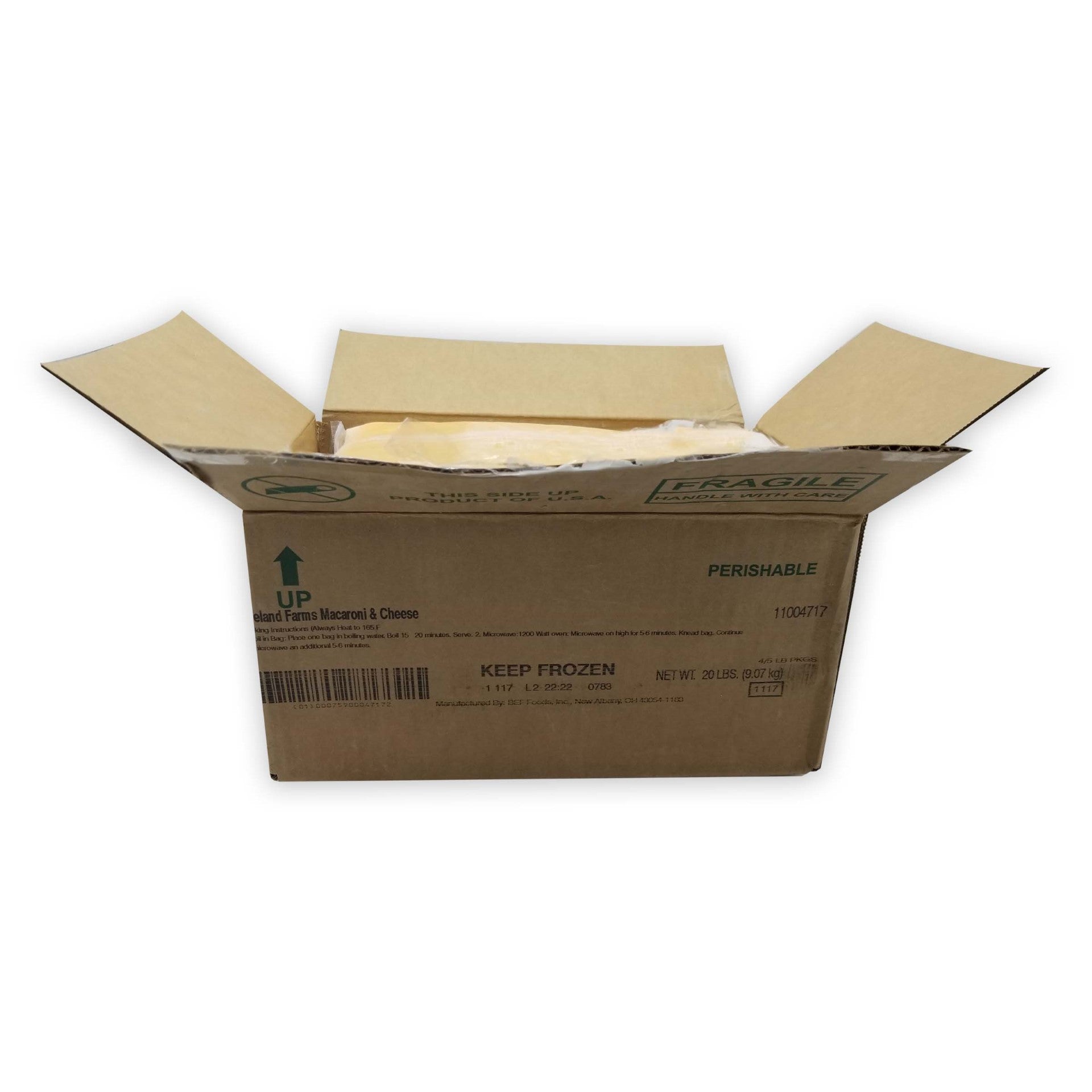 Pineland Farms Frozen Macaroni & Cheese Bags 5 Pound Each - 4 Per Case.