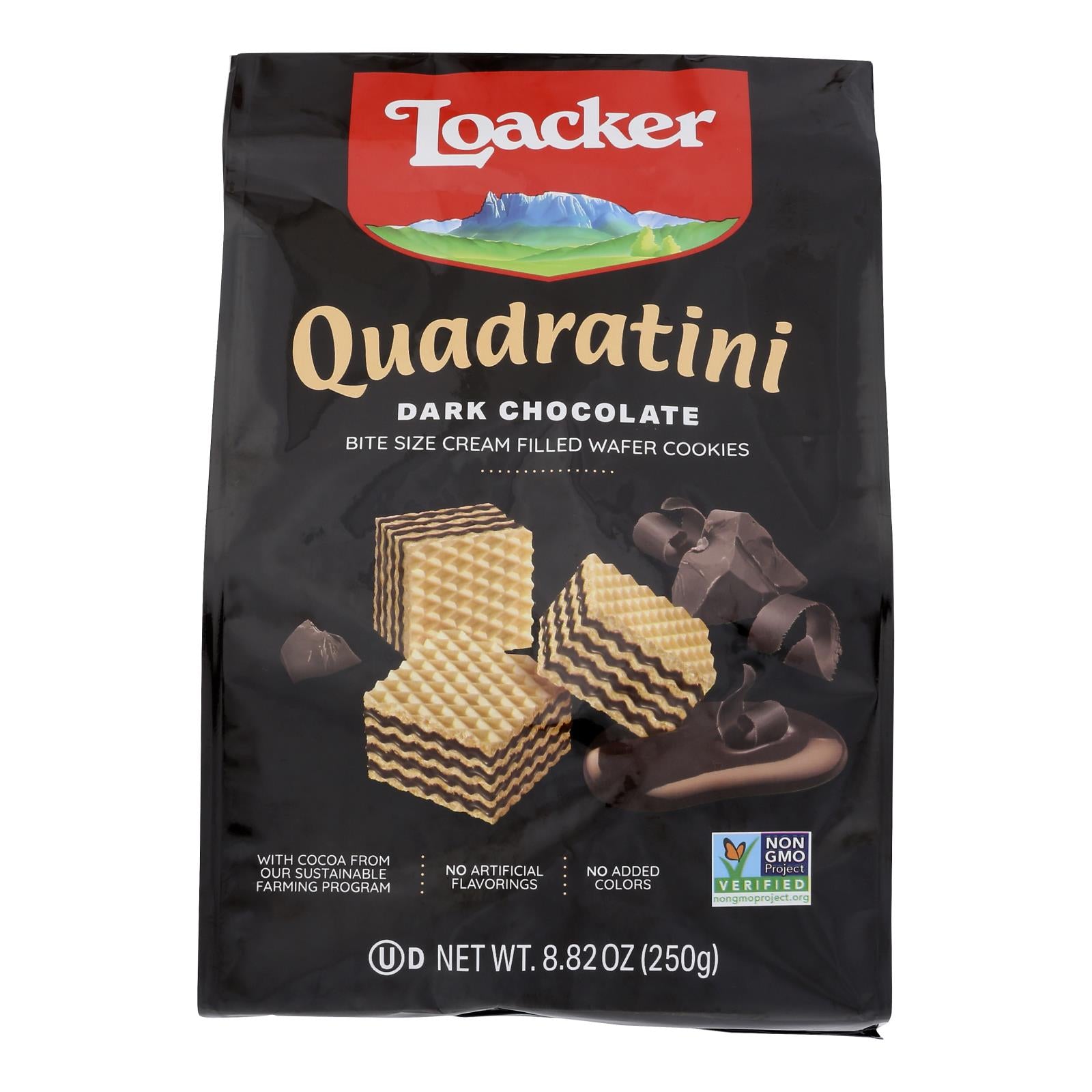 Loacker Quadratini Dark Chocolate Wafer Cookies - Case of 6 - 8.82 Ounce