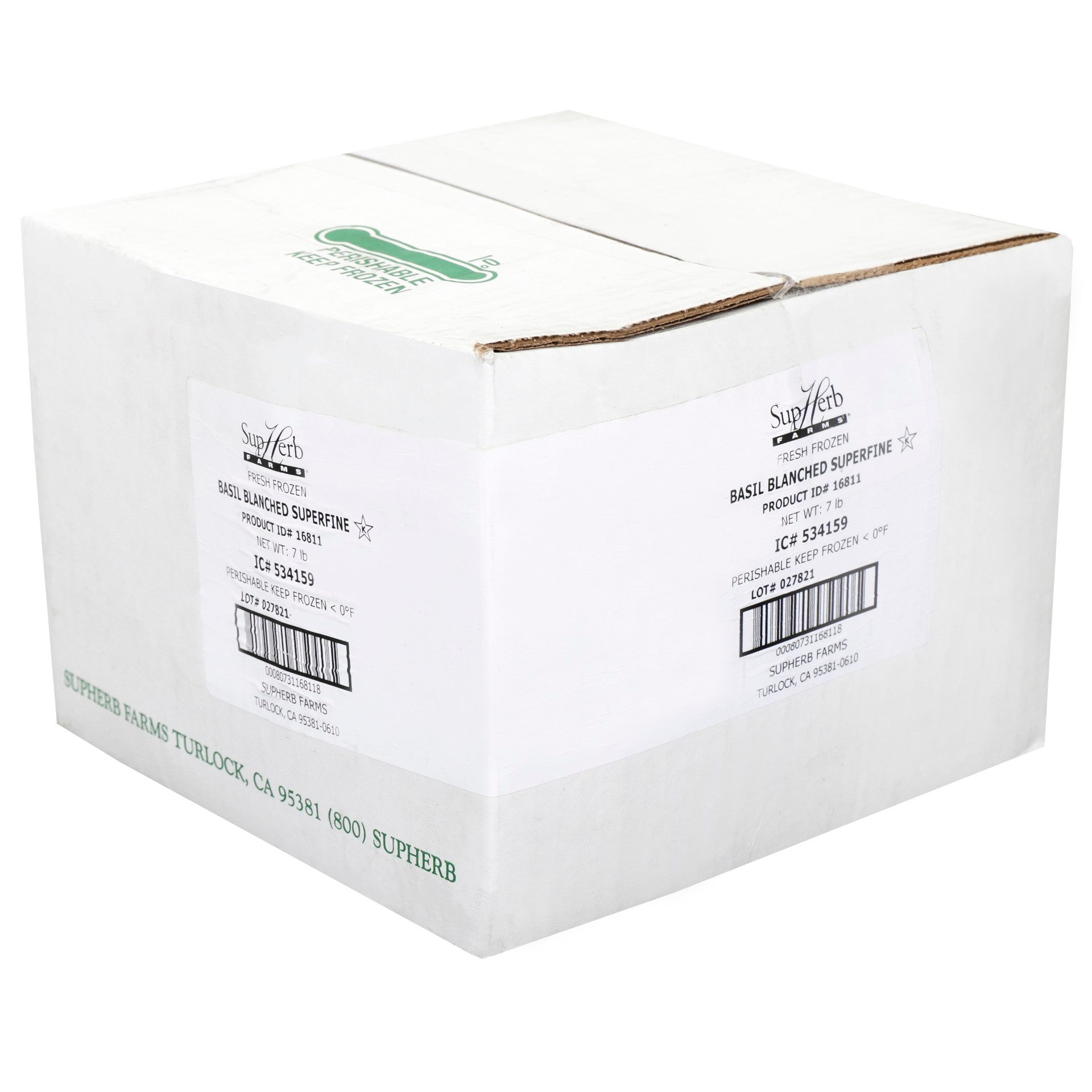 Fresh Frozen Basil Blanched Super Fine 7 Pound Each - 1 Per Case.