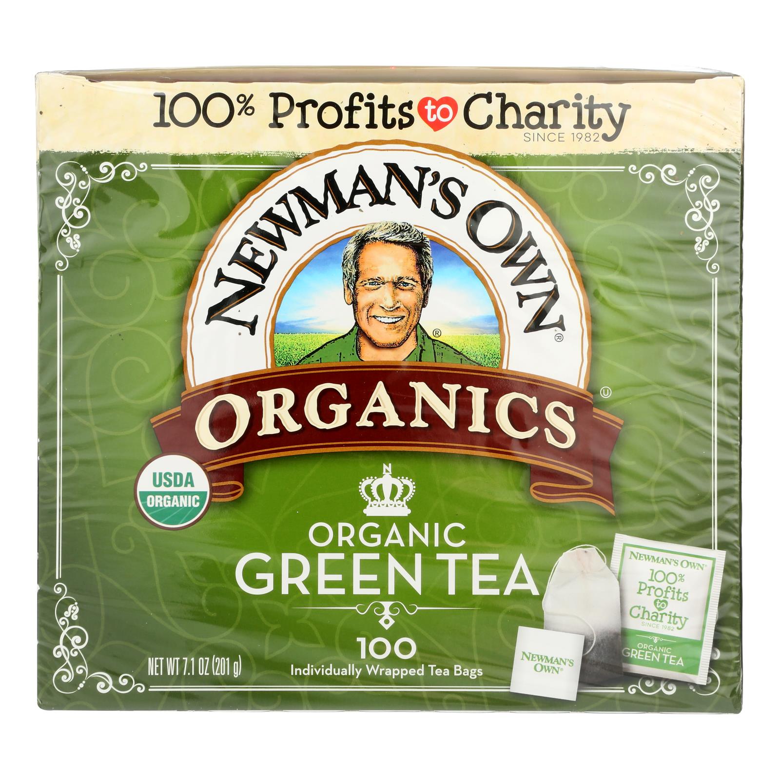 Newman's Own Organics Organic Green Tea Bags - Case of 5 - 100 Count