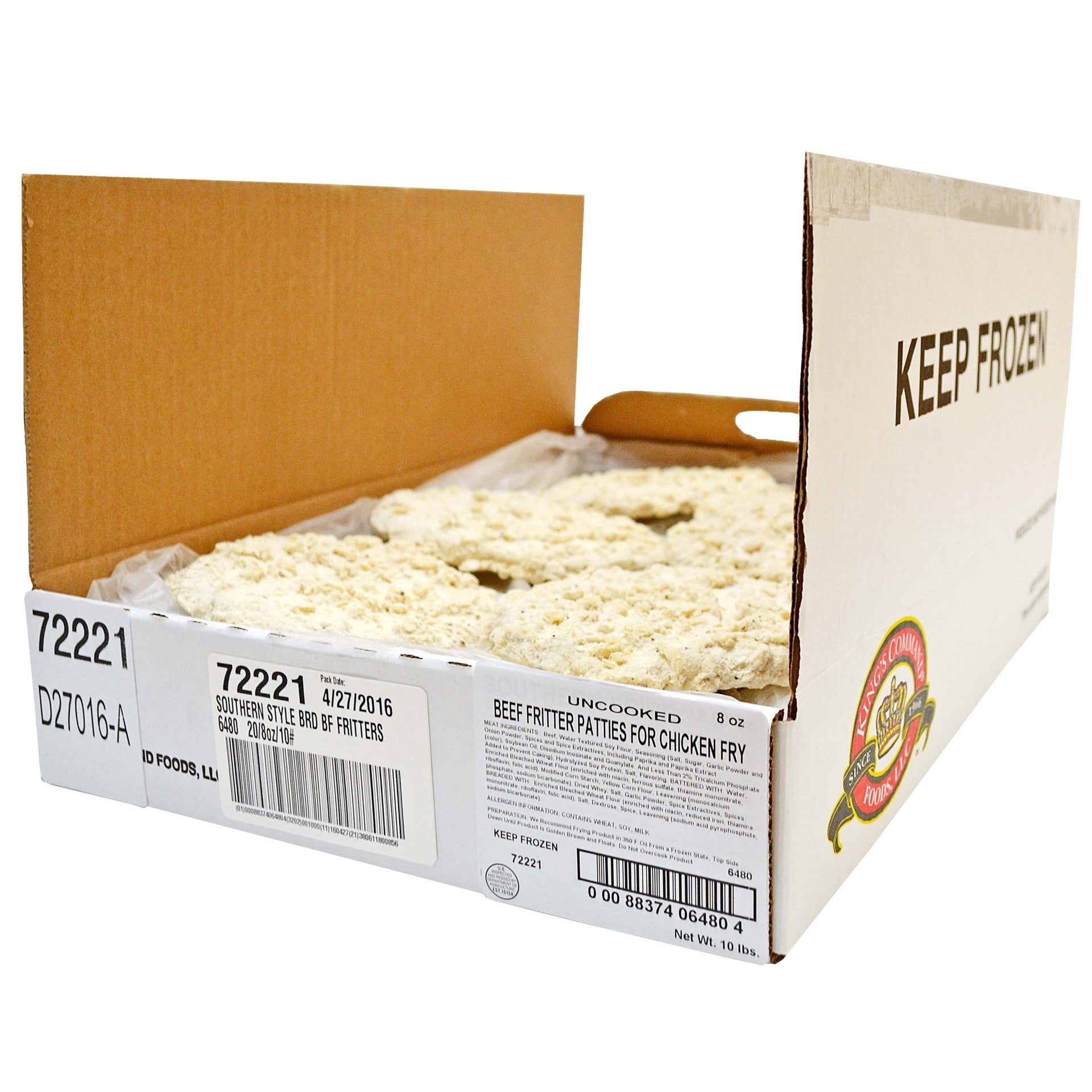 Kings Command Foods Raw Southern Country Fried Beef Steak Fritter With Soy Bulk 8 Ounce Size - 20 Per Case.