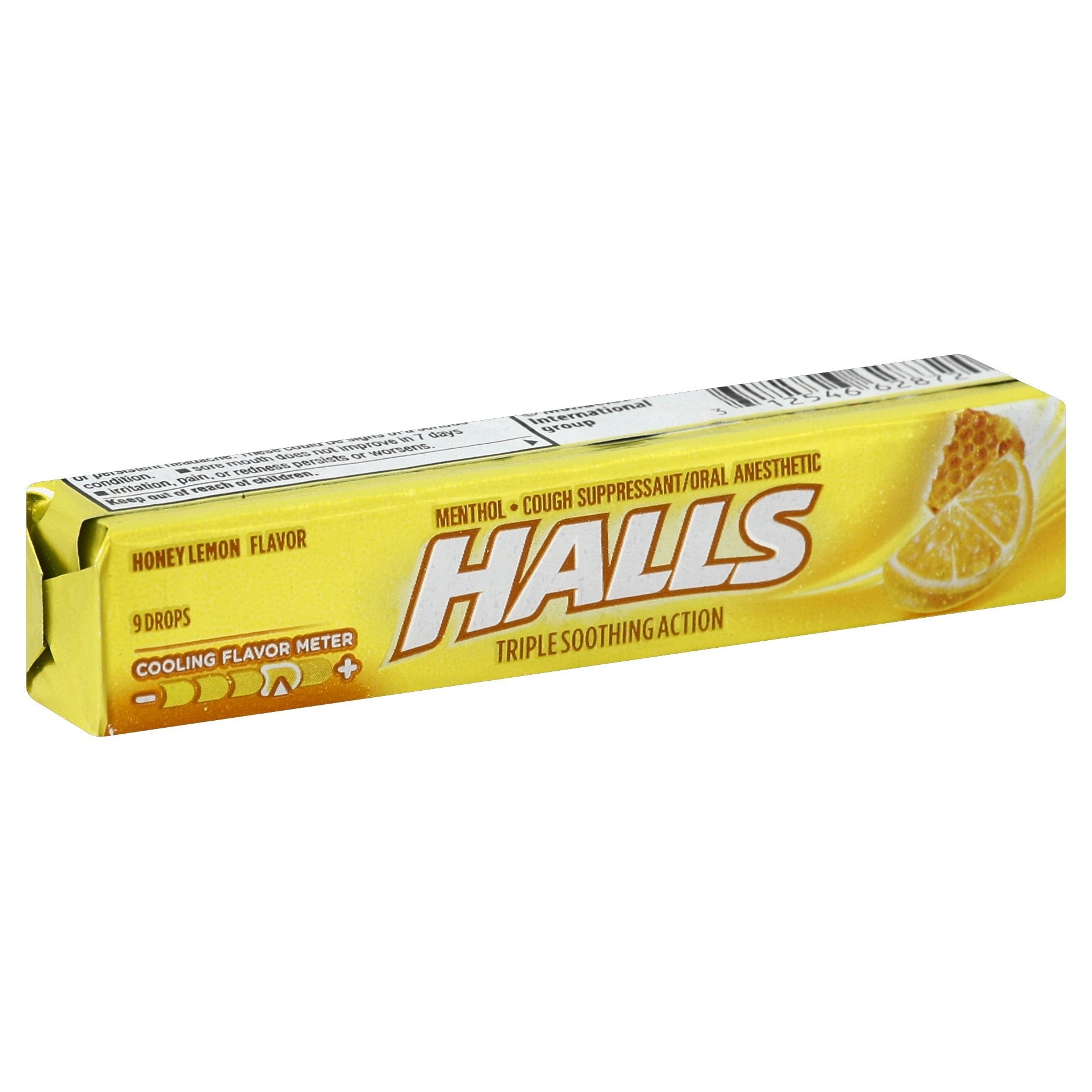 Halls Cough Drops Honey Lemon Piece 9 Count Packs - 480 Per Case.