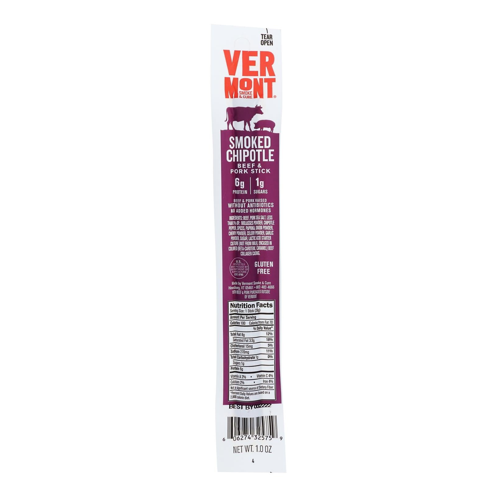 Vermont Smoke And Cure RealSticks - Chipotle - 1 Ounce - Case of 24