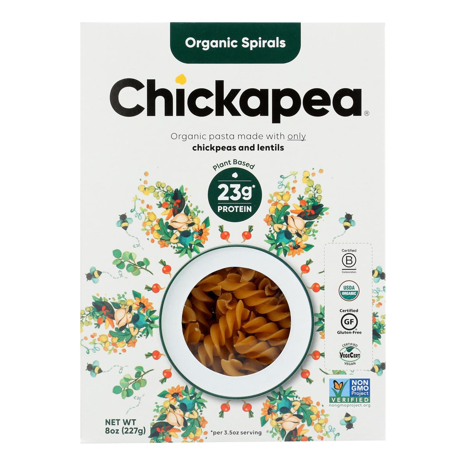 Chickapea Pasta - Pasta - Spirals - Case of 6 - 8 Ounce.