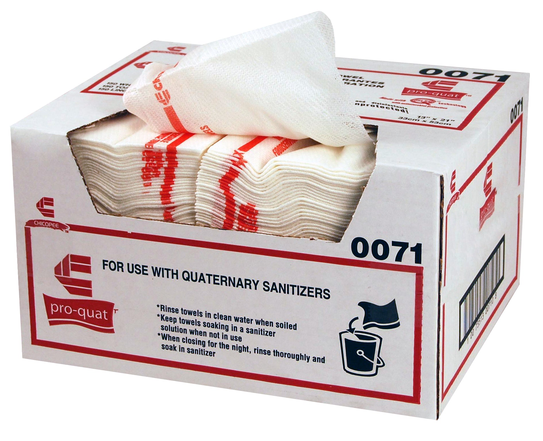 Chix® Pro Quat Foodservice Towel Wmicroban White W Red Print Medium Heavy Du 1 Count Packs - 150 Per Case.