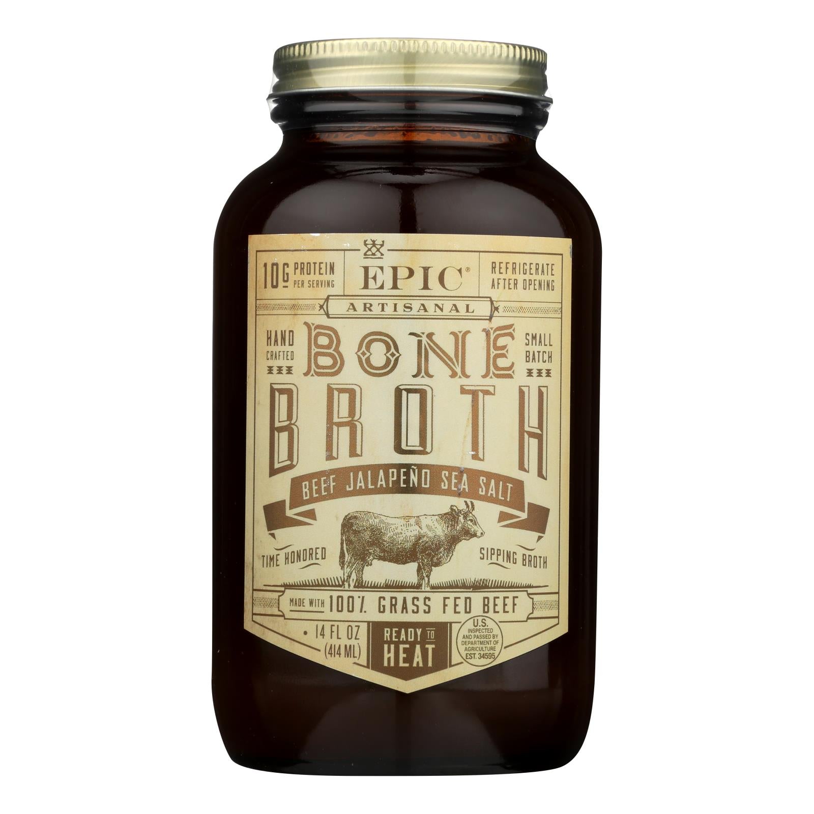 Epic Bone Broth-Beef-Jalapeno Sea Salt - Case of 6 - 14 Fluid Ounce