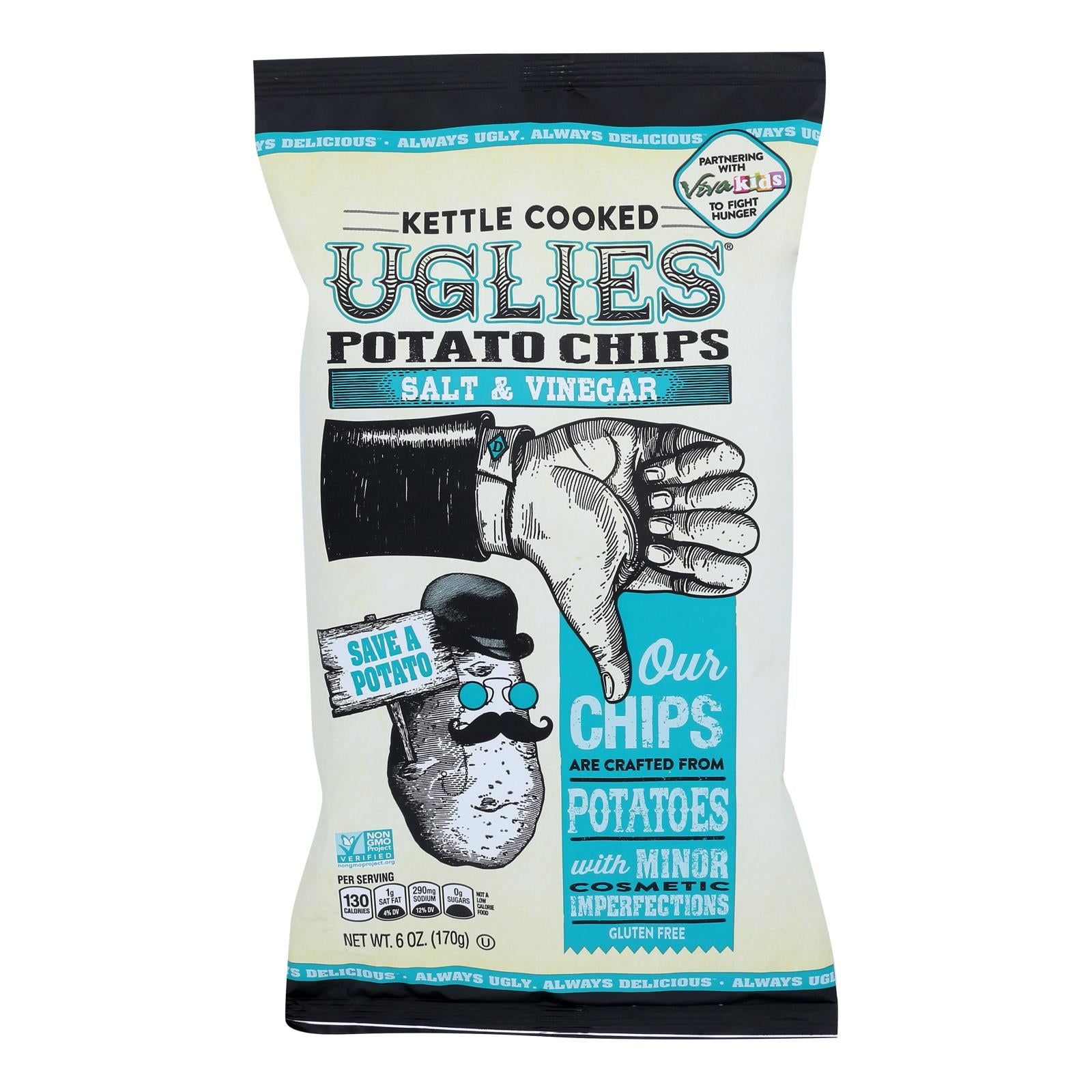 Diffenbach's Ugly Snacks Salt And Vinegar Kettle Cooked Chips - Case of 12 - 6 Ounce