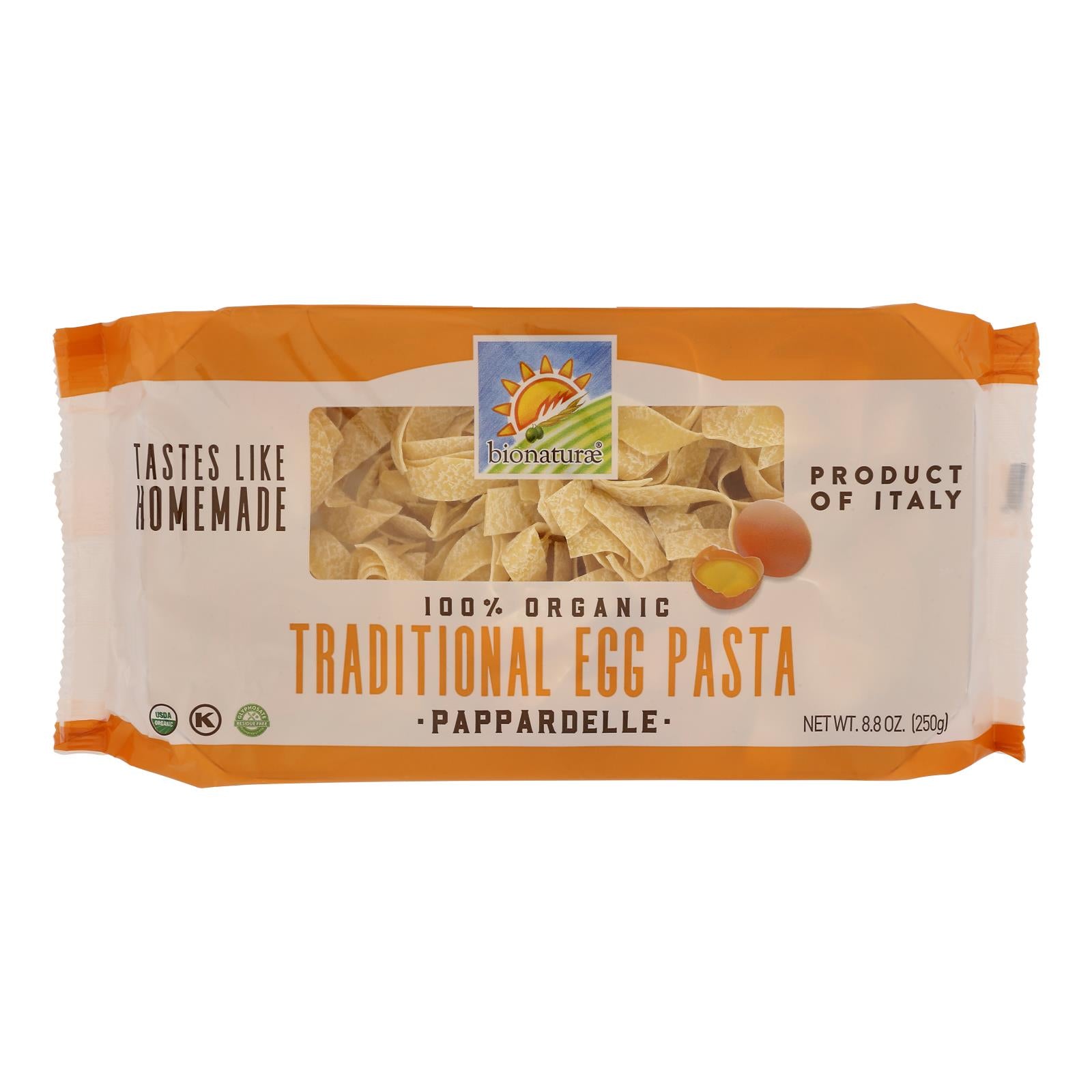 Bionaturae Egg Pasta - Organic Durum Semolina Egg Pappardelle - Case of 12 - 8.8 Ounce.