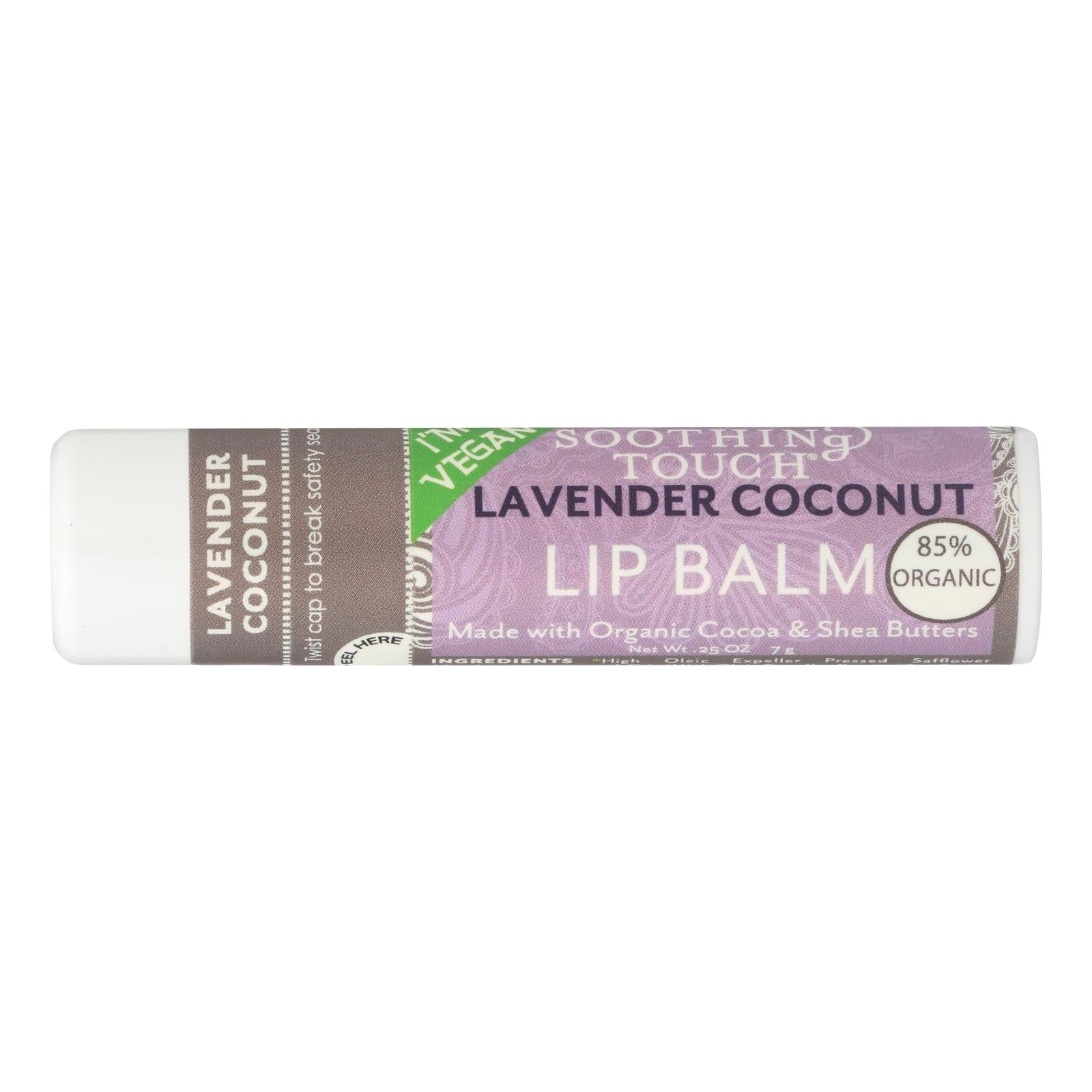 Soothing Touch Lavender Coconut Vegan Lip Balm - Case of 12 - .25 Ounce