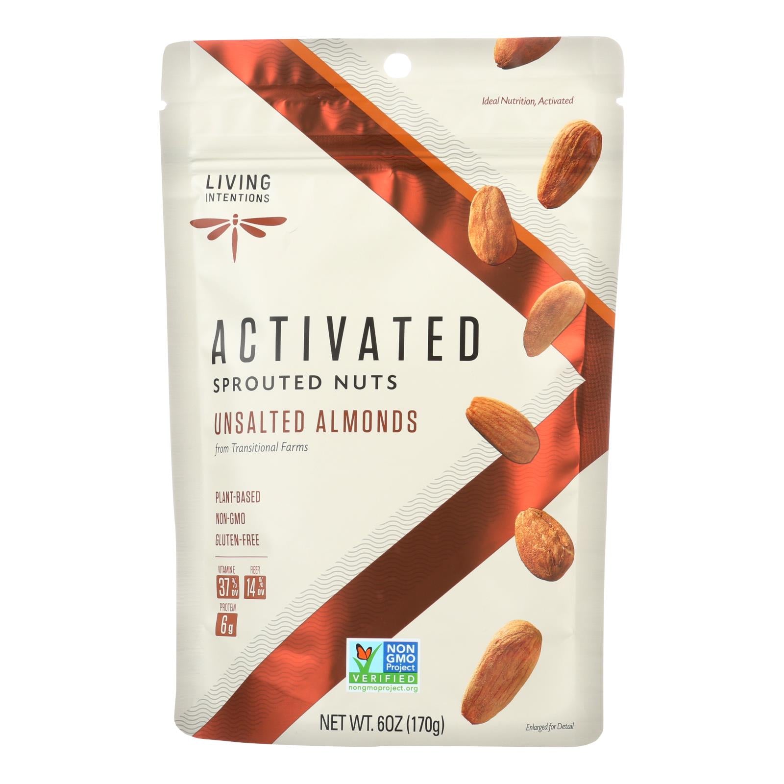 Living Intentions Activated Sprouted Nuts Unsalted Almonds - Case of 6 - 6 Ounce
