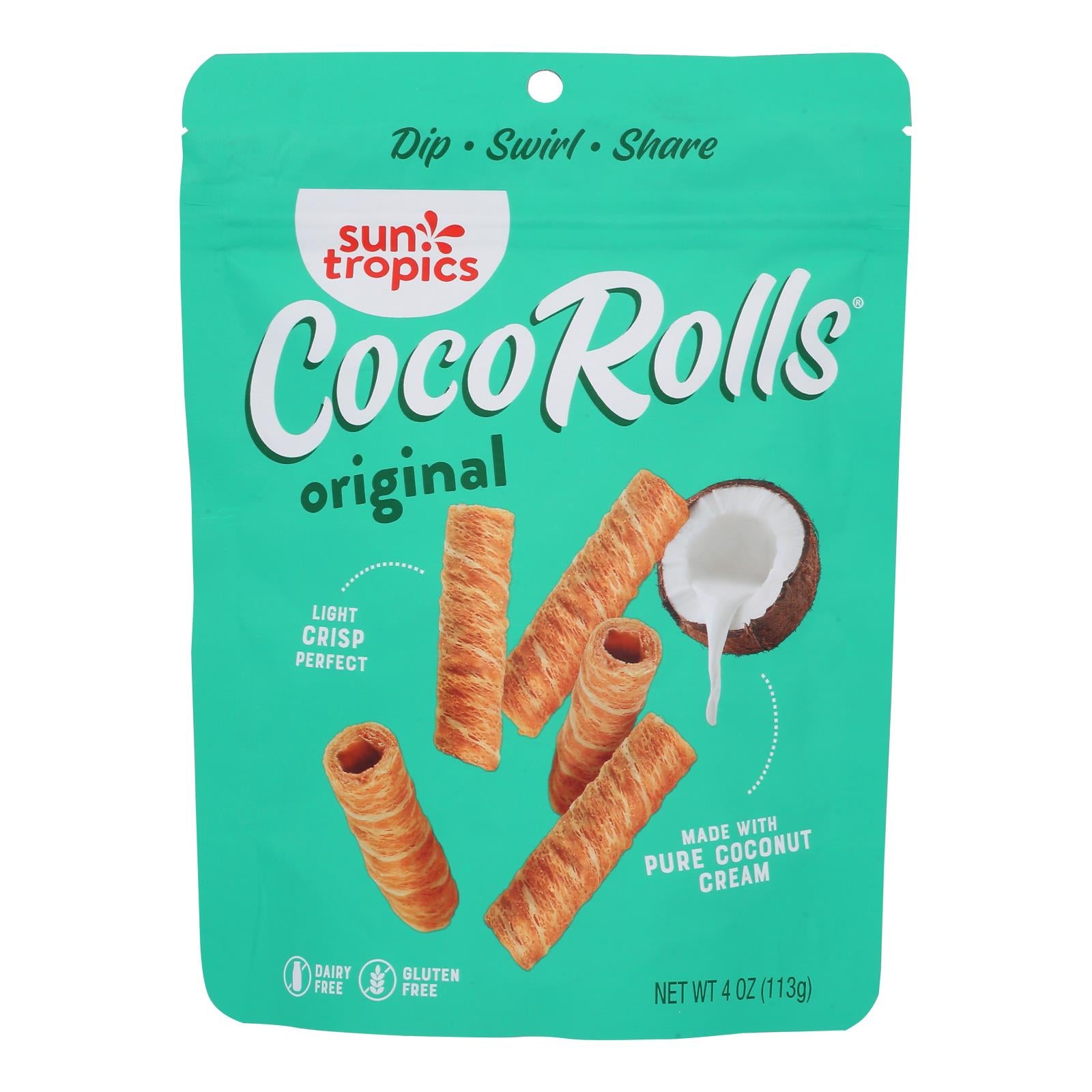 Sun Tropics Coco Rolls Original, Rolled Coconut Wafer  - Case of 12 - 4 Ounce