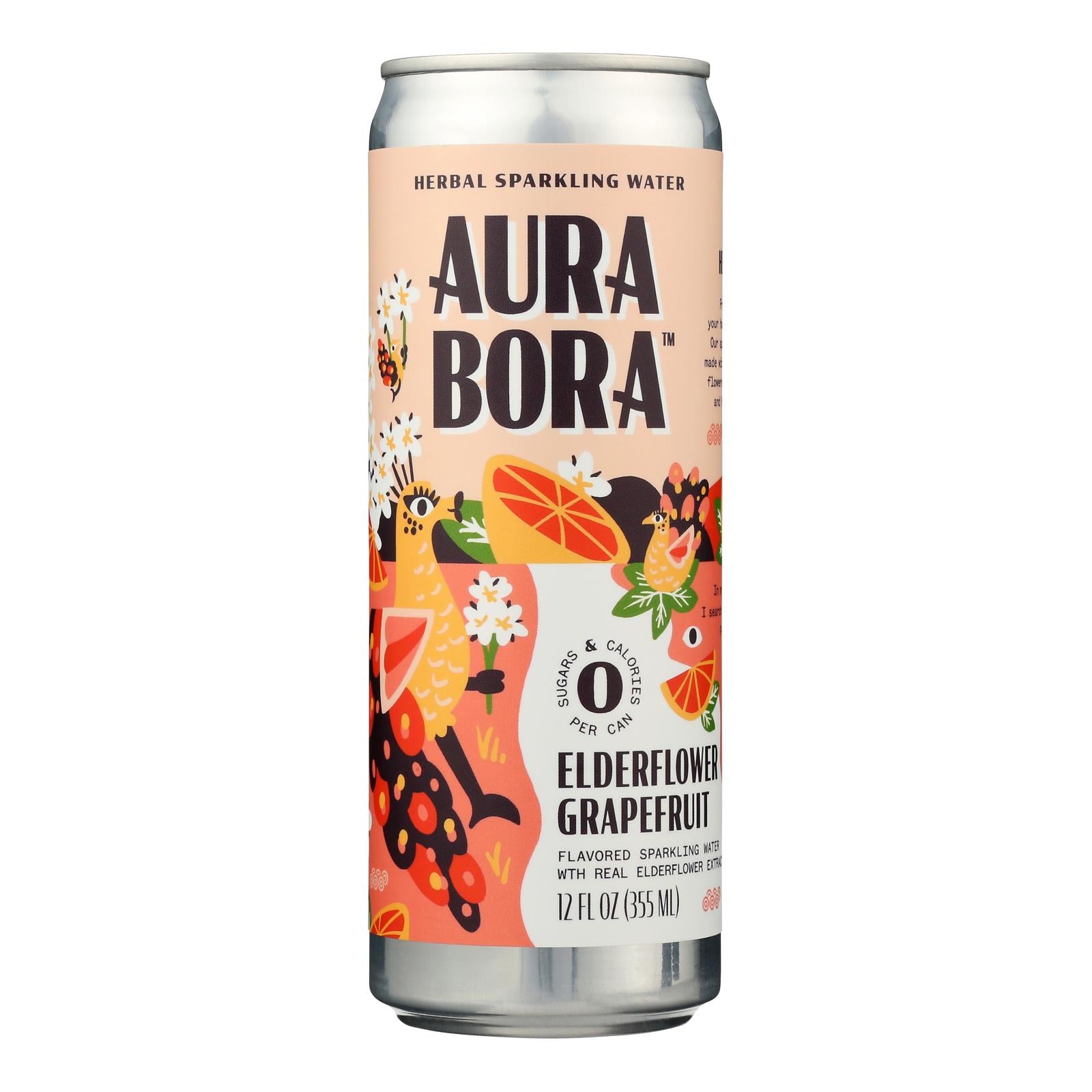 Aura Bora - Spk Water Eldflwr Grapefruit - Case of 12-12 Ounce