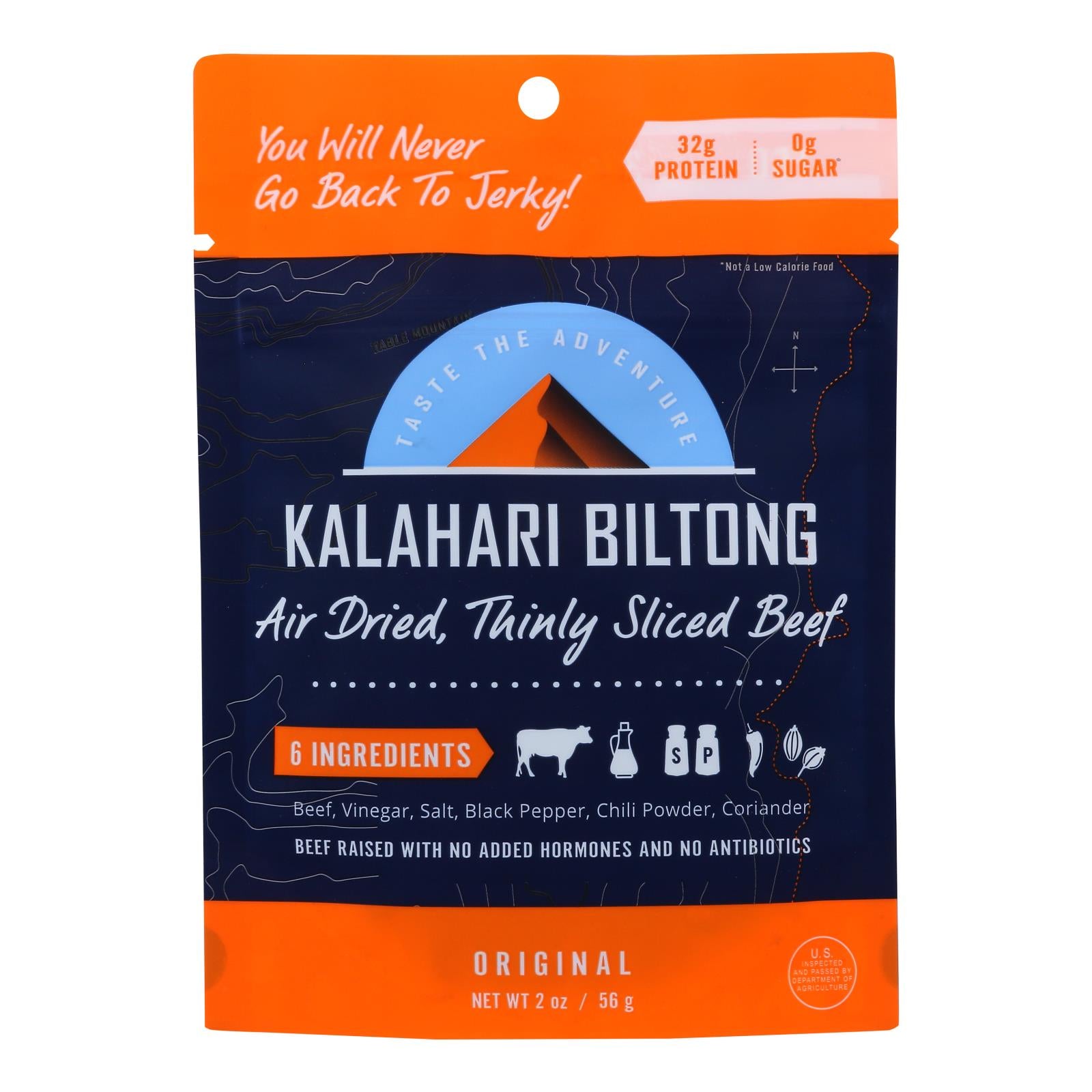 Kalahari Biltong Air-Dried Sliced Beef - Case of 8 - 2 Ounce
