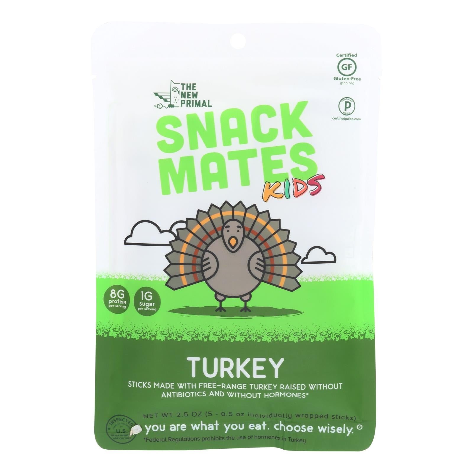 The New Primal Snack Mates Turkey Sticks - Case of 8 - 2.5 Ounce