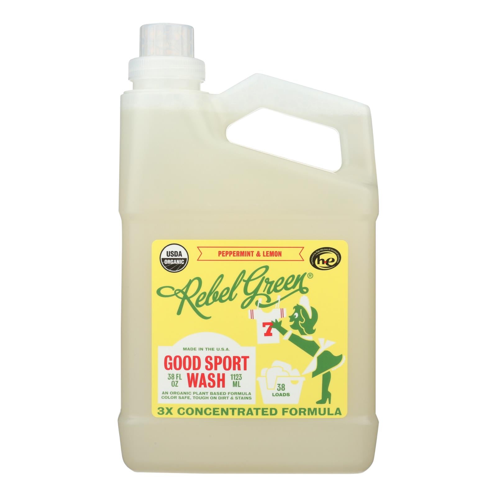 Rebel Green - Laundry Detergent Good Sport Wash - Lemon and Peppermint - Case of 4 - 38 fl Ounce.