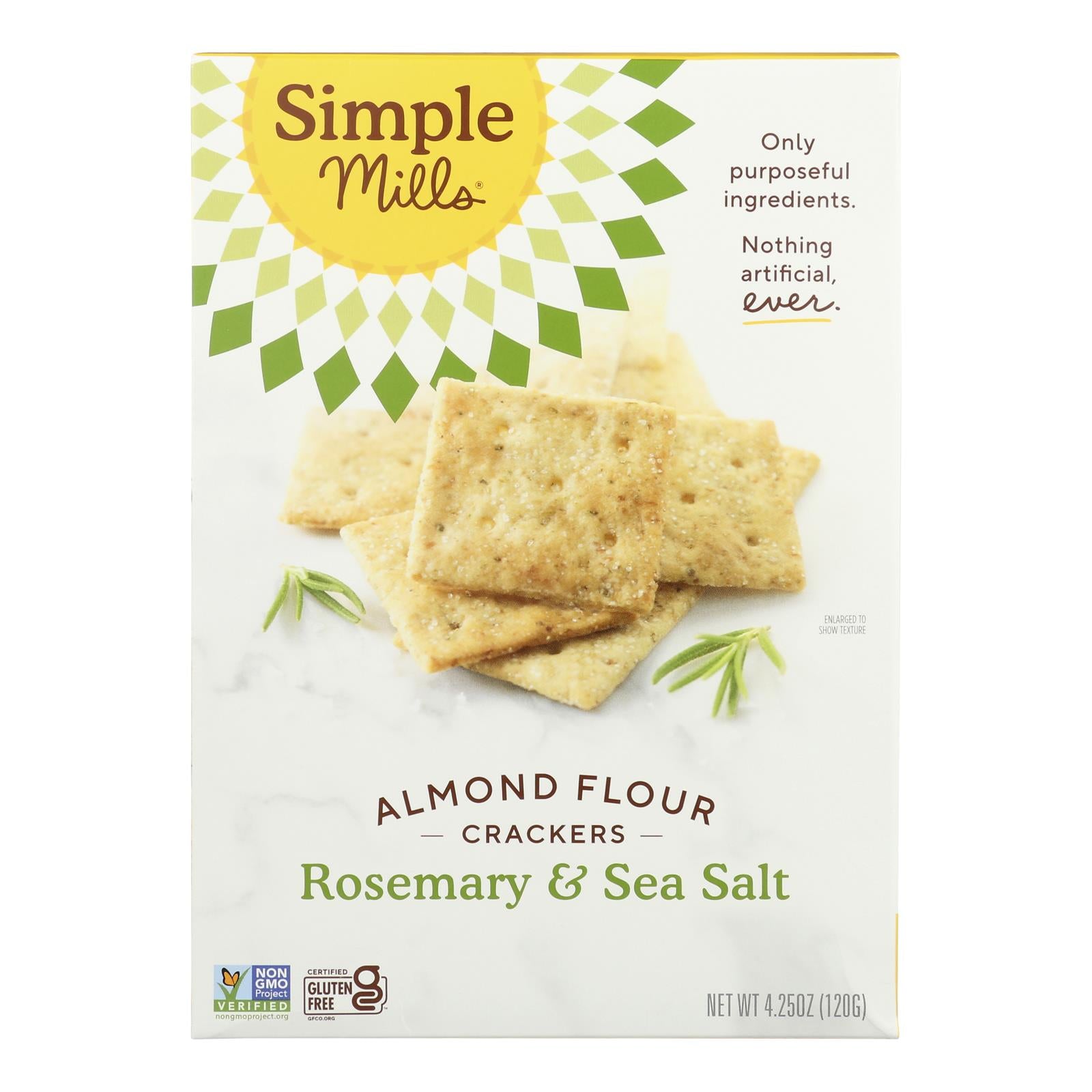Simple Mills Rosemary and Sea Salt Almond Flour Crackers - Case of 6 - 4.25 Ounce.