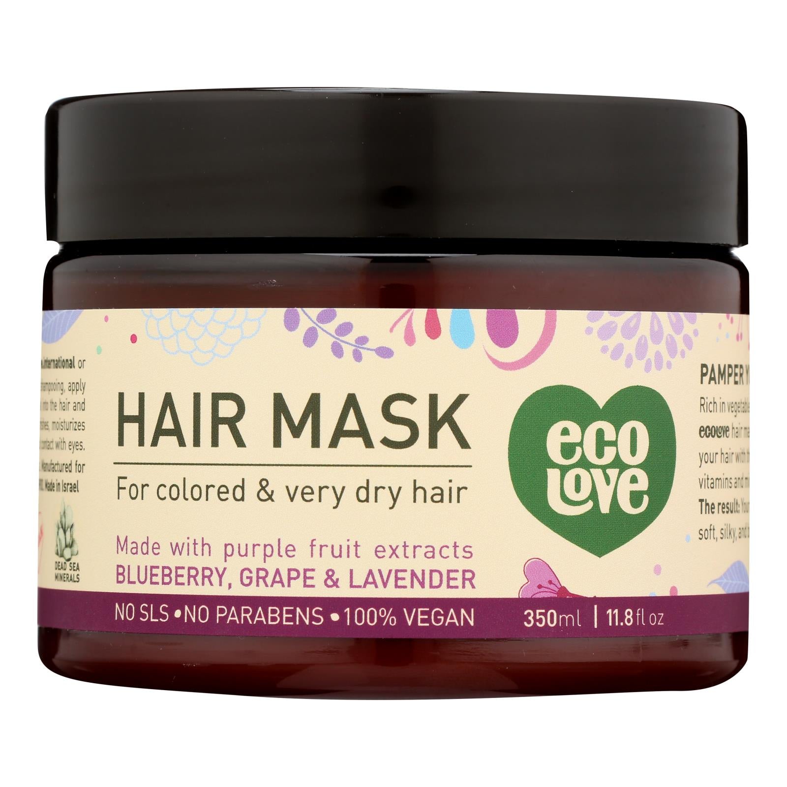 Ecolove Hair Mask - Purple Fruit Hair Mask For Colored and Very Dry Hair - Case of 1 - 11.8 Ounce.