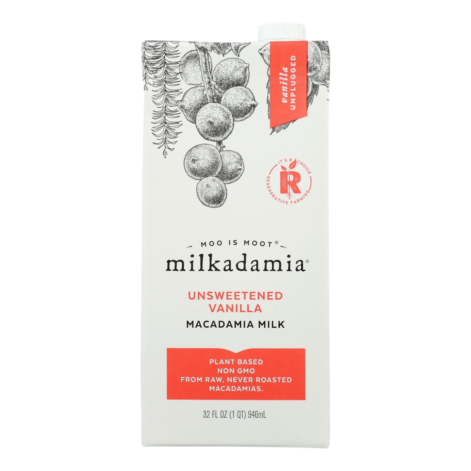 Milkadamia Macadamia Milk With Unsweetened Vanilla - Case of 6 - 32 Fluid Ounce