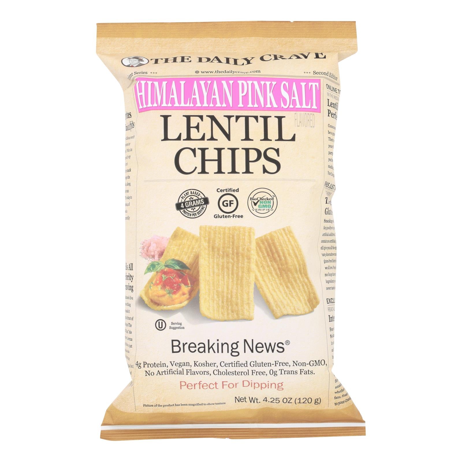 The Daily Crave - Lentil Chip Himln Pink Salt - Case of 8 - 4.25 Ounce