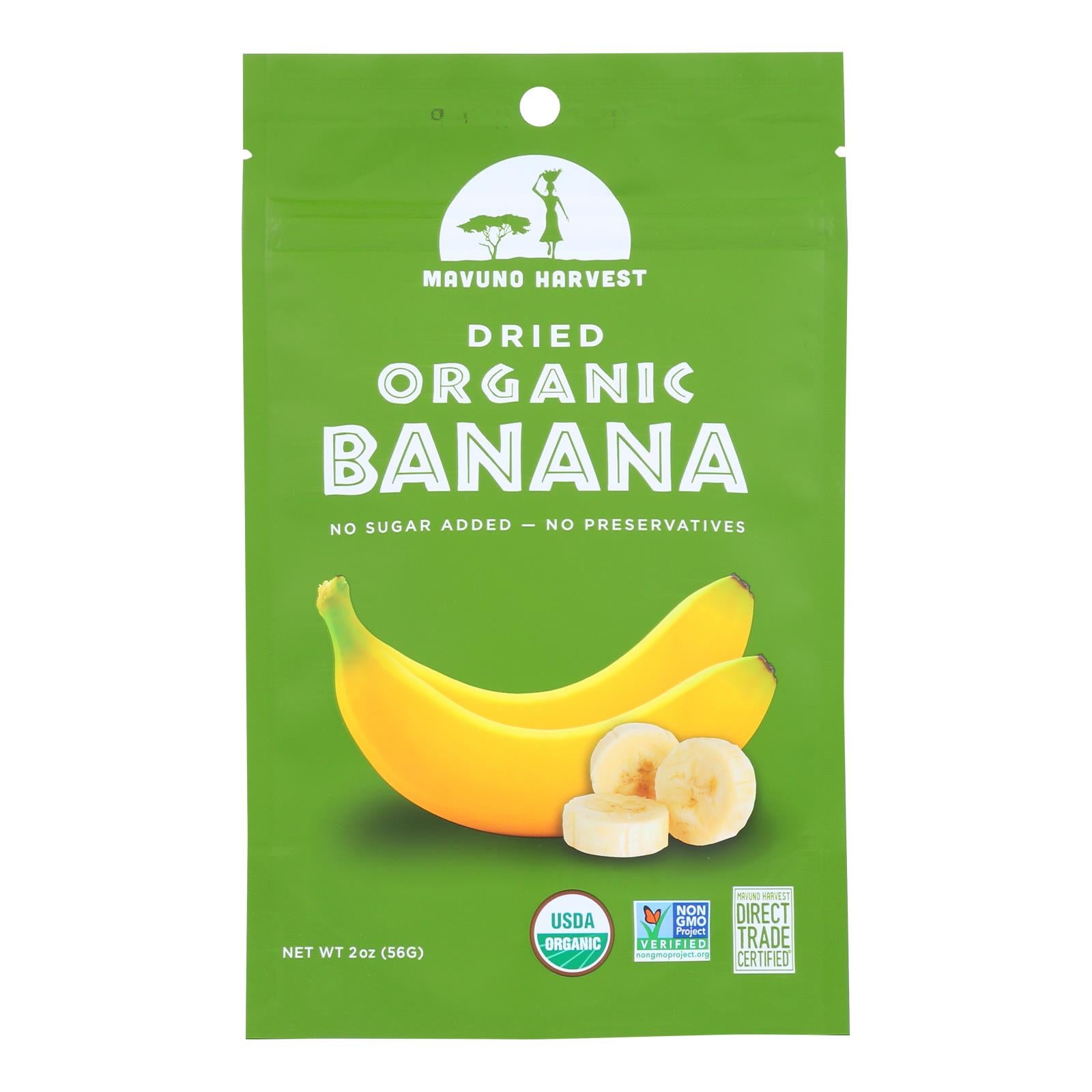 Mavuno Harvest Organic Gluten - Free Dried Banana - Case of 6 - 2 Ounce.