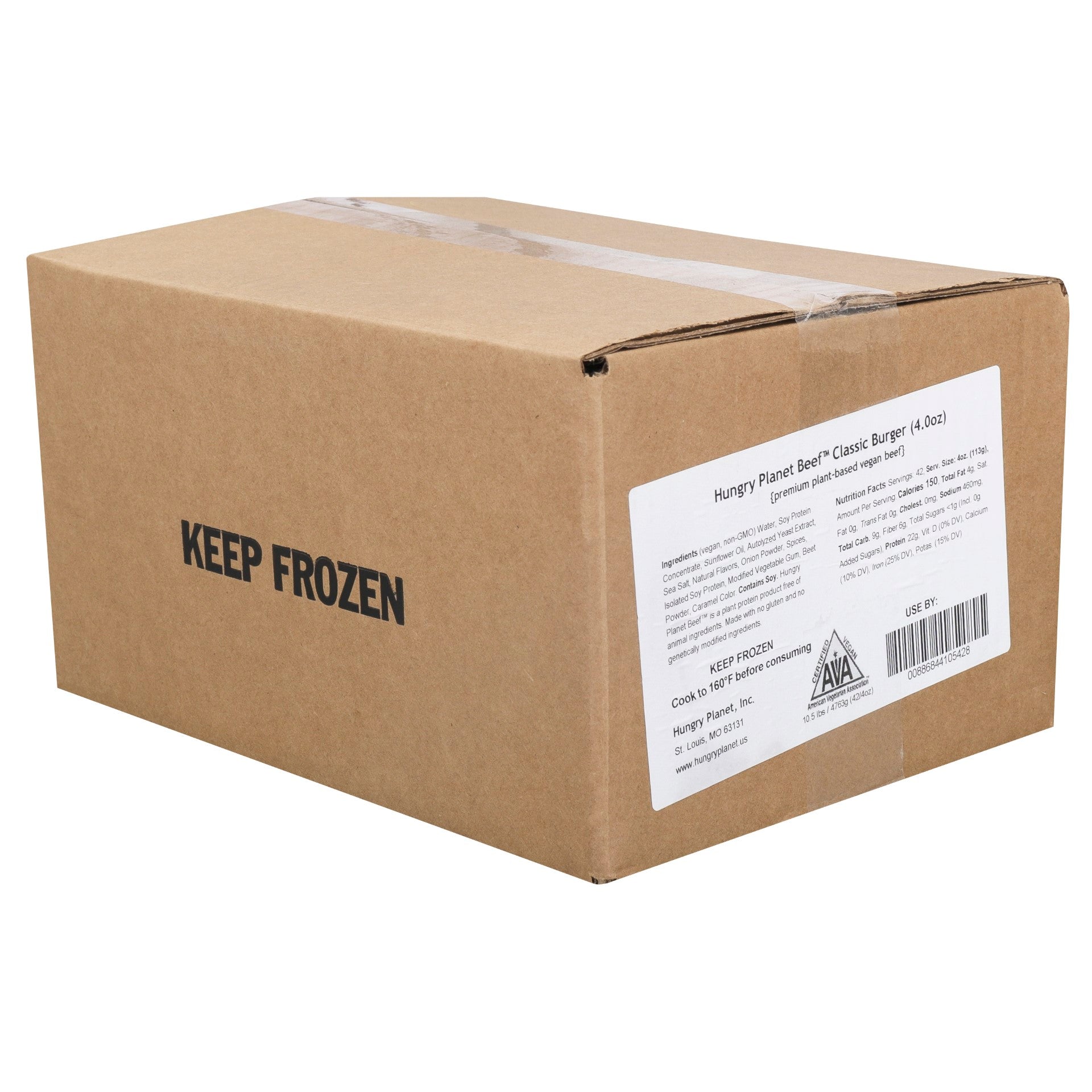 Hungry Planet Vegan Beef Classic Burger, 4 Ounce Size - 42 Per Case.