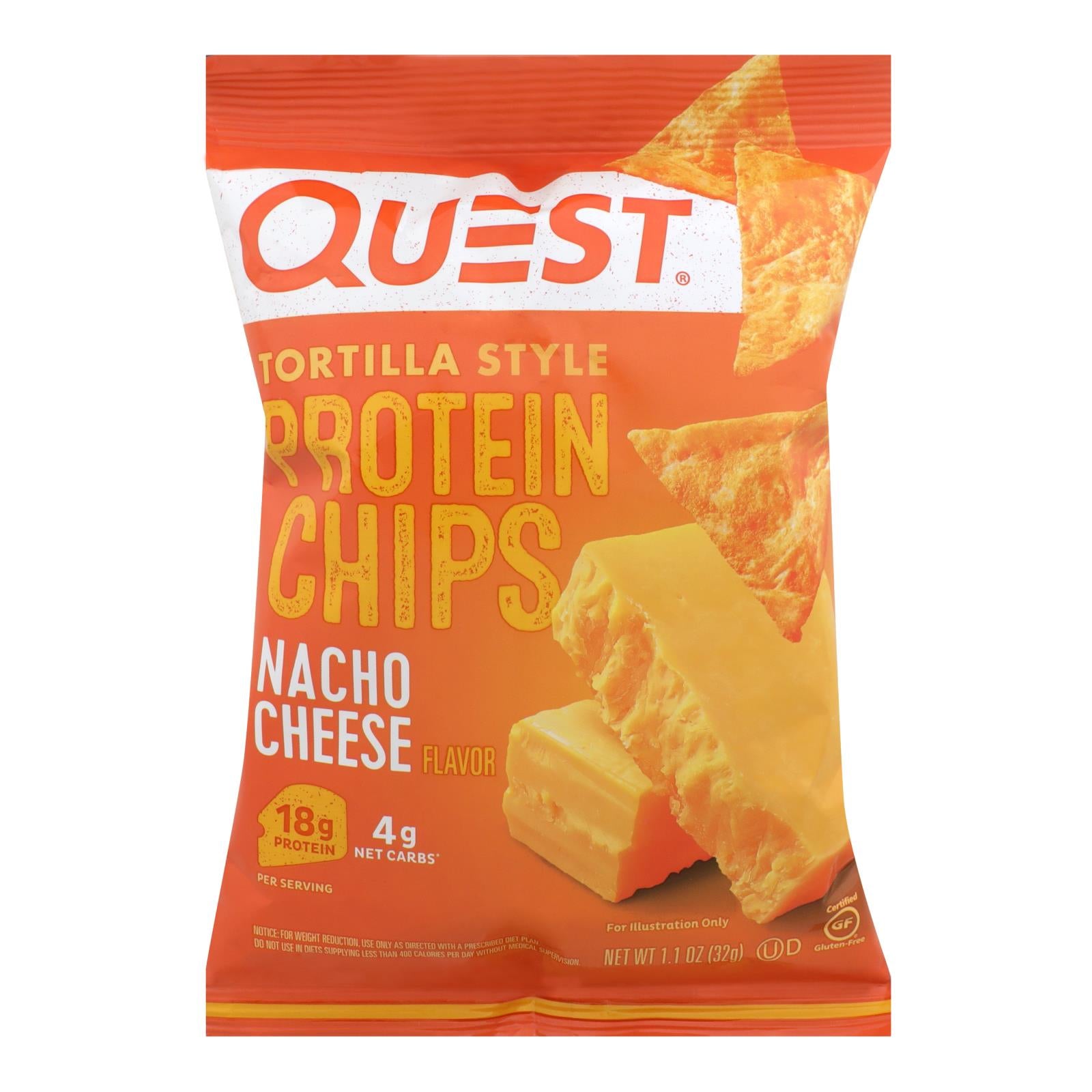 Questᆴ Nacho Cheese Tortilla Style Protein Chips, Nacho Cheese - Case of 8 - 1.1 Ounce