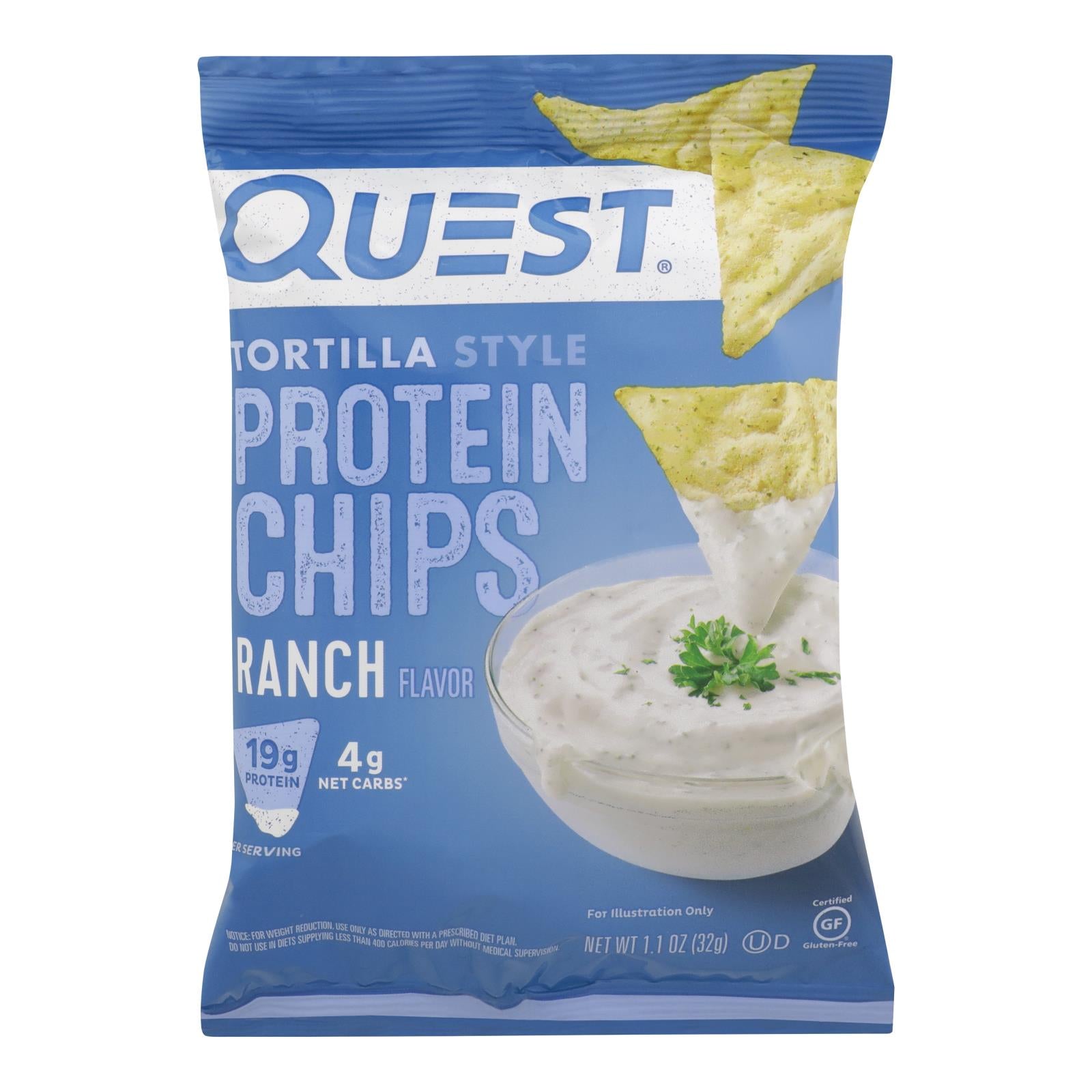 Quest Nutrition Ranch Tortilla Style Protein Chips, Ranch - Case of 8 - 1.1 Ounce
