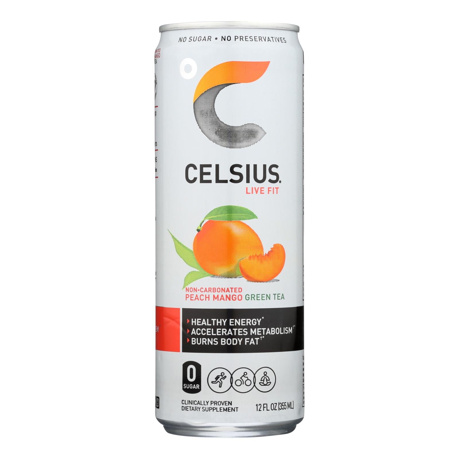 Celcius Live Fit Peach Mango Non-Carbonated Green Tea - Case of 12 - 12 Fluid Ounce