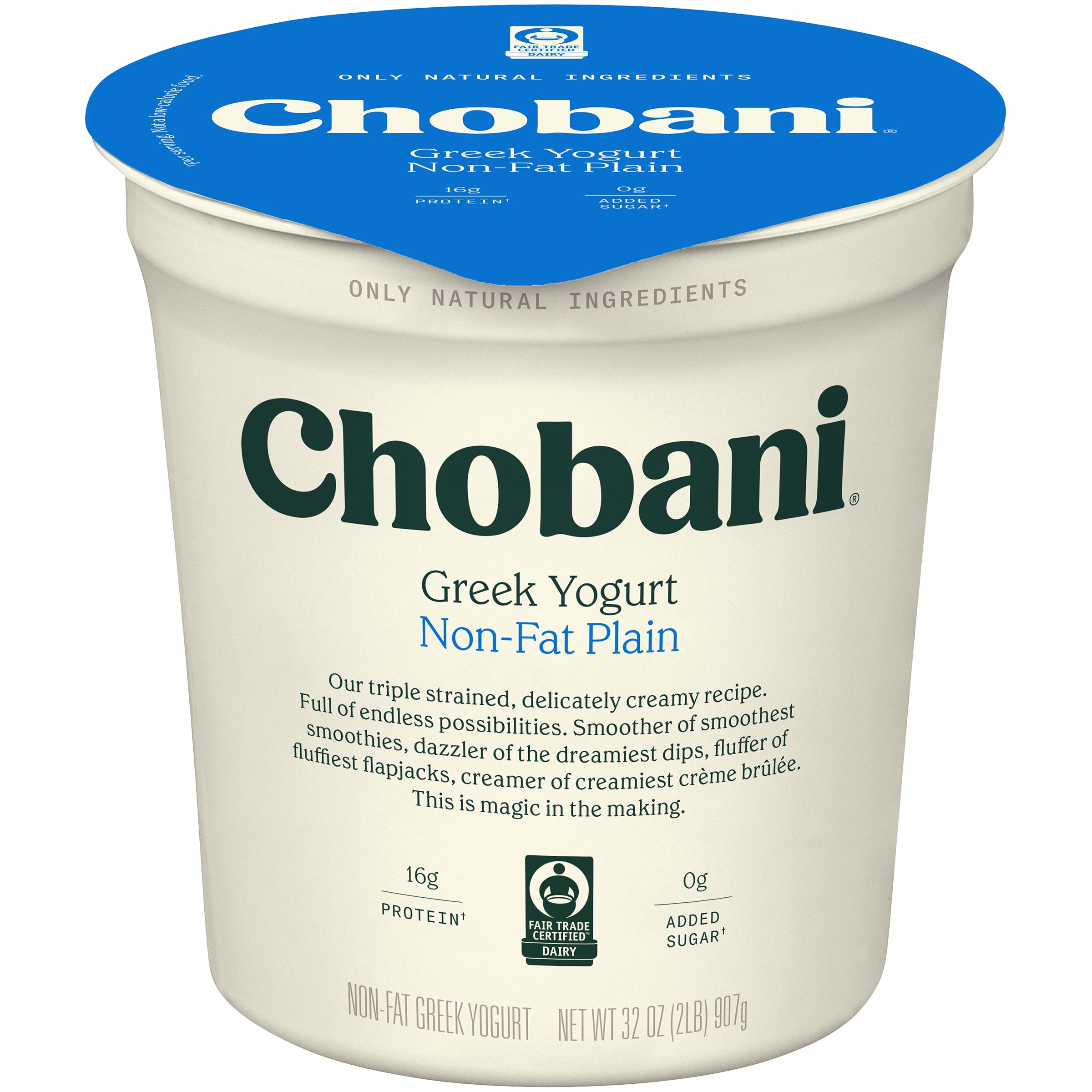 Chobani® Non Fat Plain Greek Yogurt 32 Ounce Size - 6 Per Case.