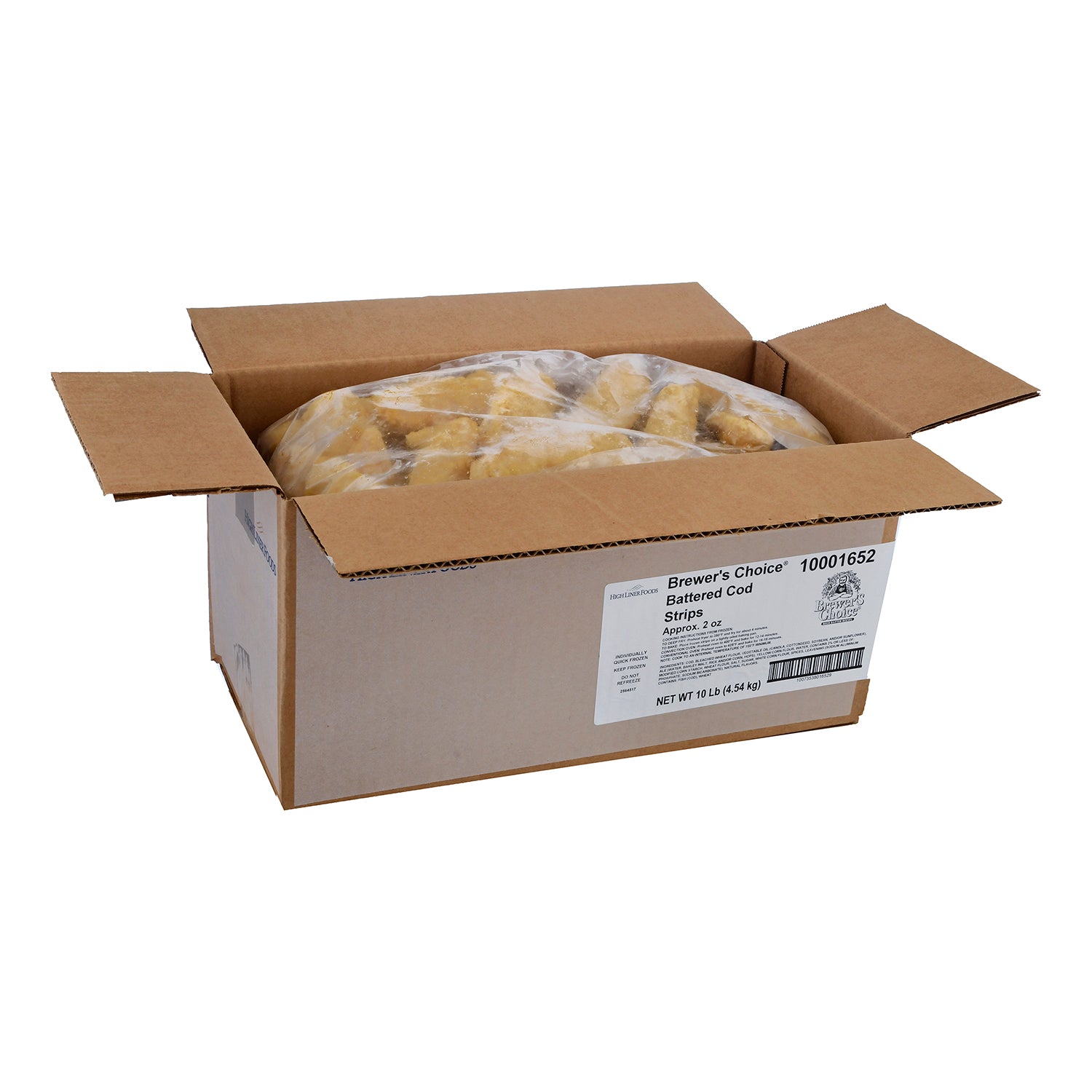 Brewer's Choice Battered Cod Strips Approx 5 Pound Each - 2 Per Case.