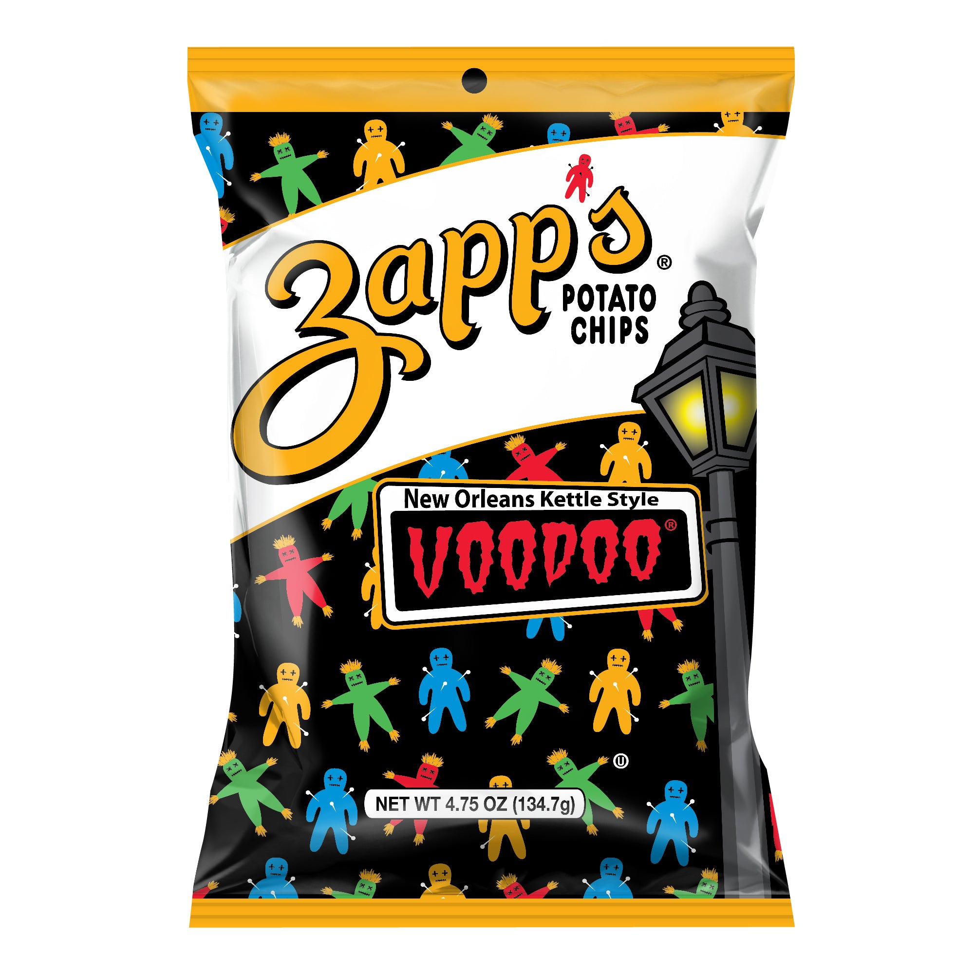 Zapp's Potato Chips Voodoo Kettle Chips 4.75 Ounce Size - 12 Per Case.