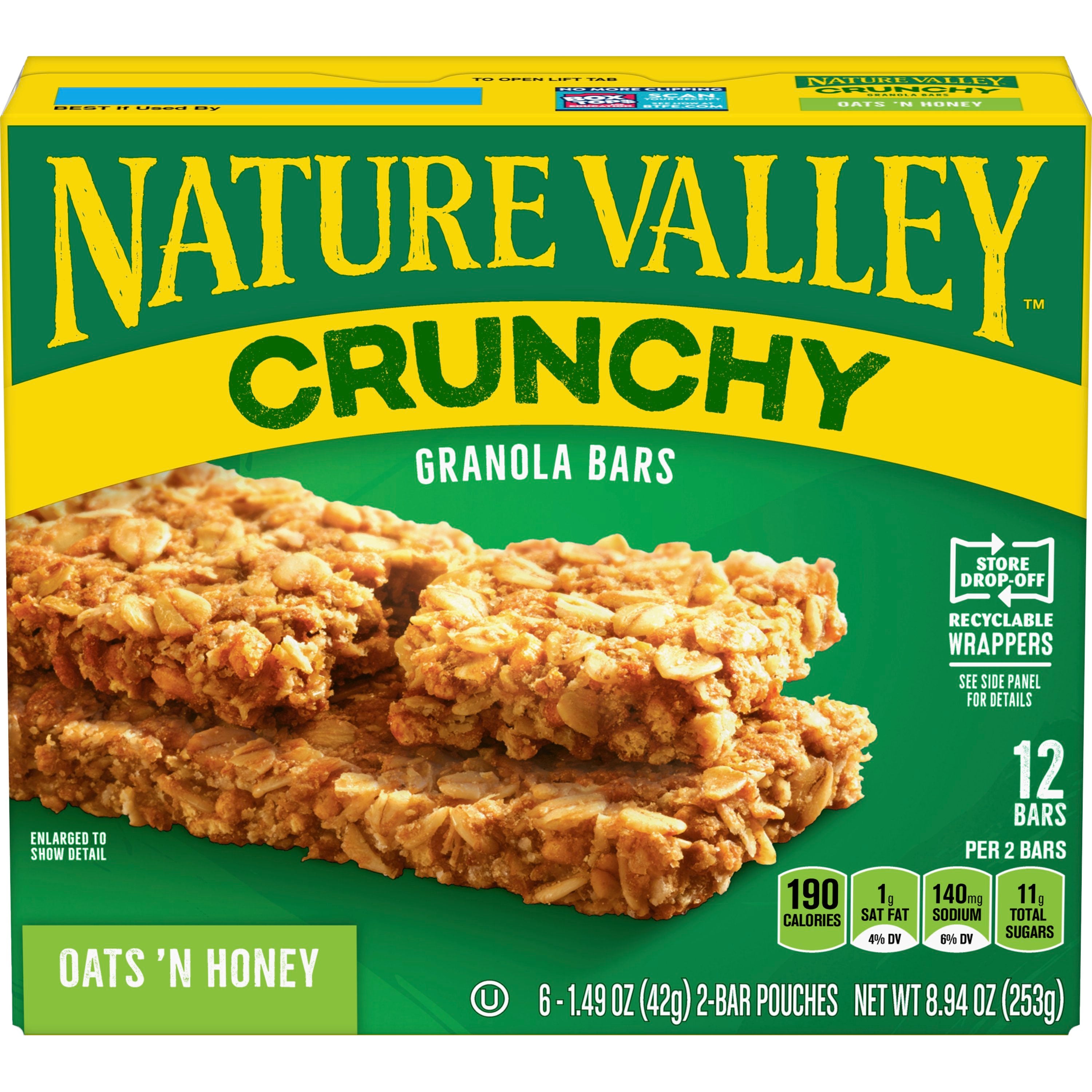 Nature Valley™ Crunchy Granola Bars Oats 'n Honey (Double Bar) 8.94 Ounce Size - 12 Per Case.