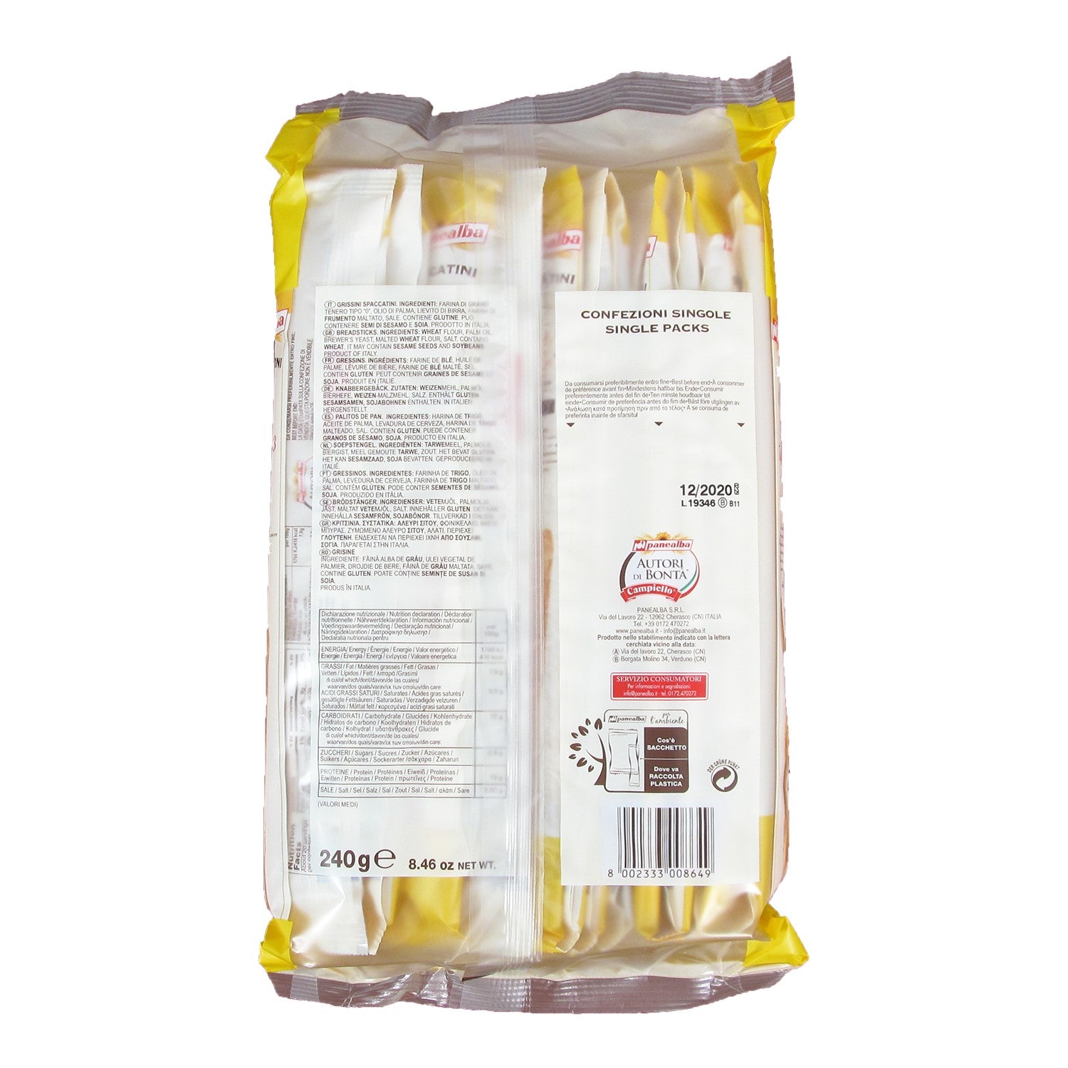 Breadsticks Thin Italian Grissini 12 Grams Each - 320 Per Case.