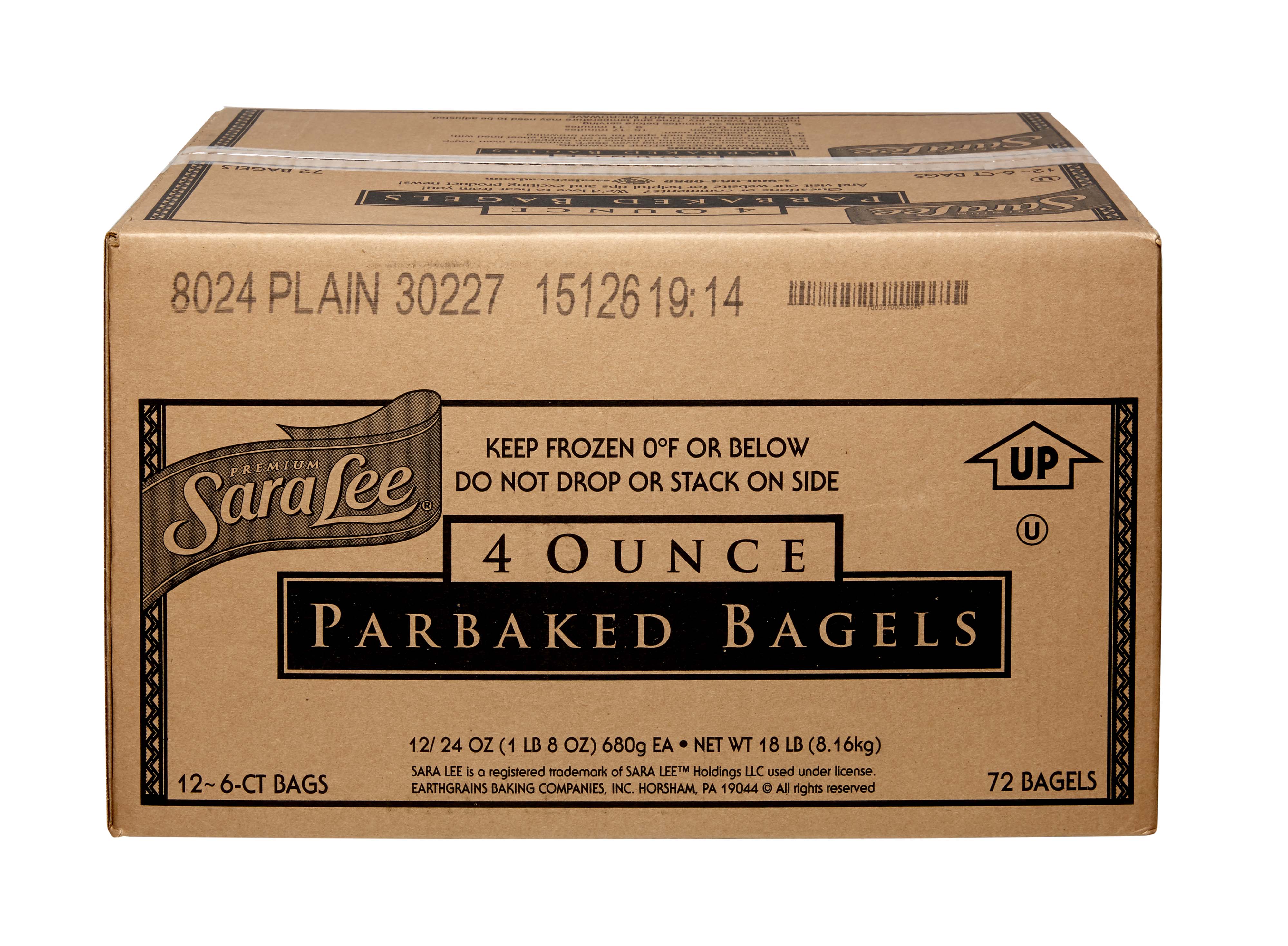 Sara Lee Bagel Plain Pb Unsliced6 Count Packs - 12 Per Case.