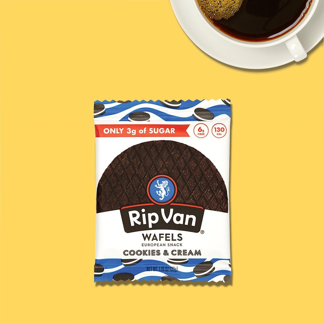 Rip Van Wafels Low Sugar Cookies & Creme 1.16 Ounce Size - 48 Per Case.